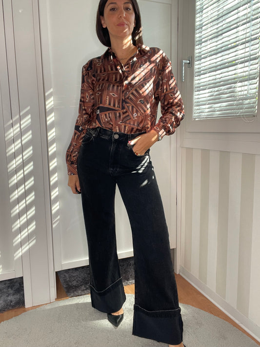 Jeans wide-leg in denim black,PINKO.