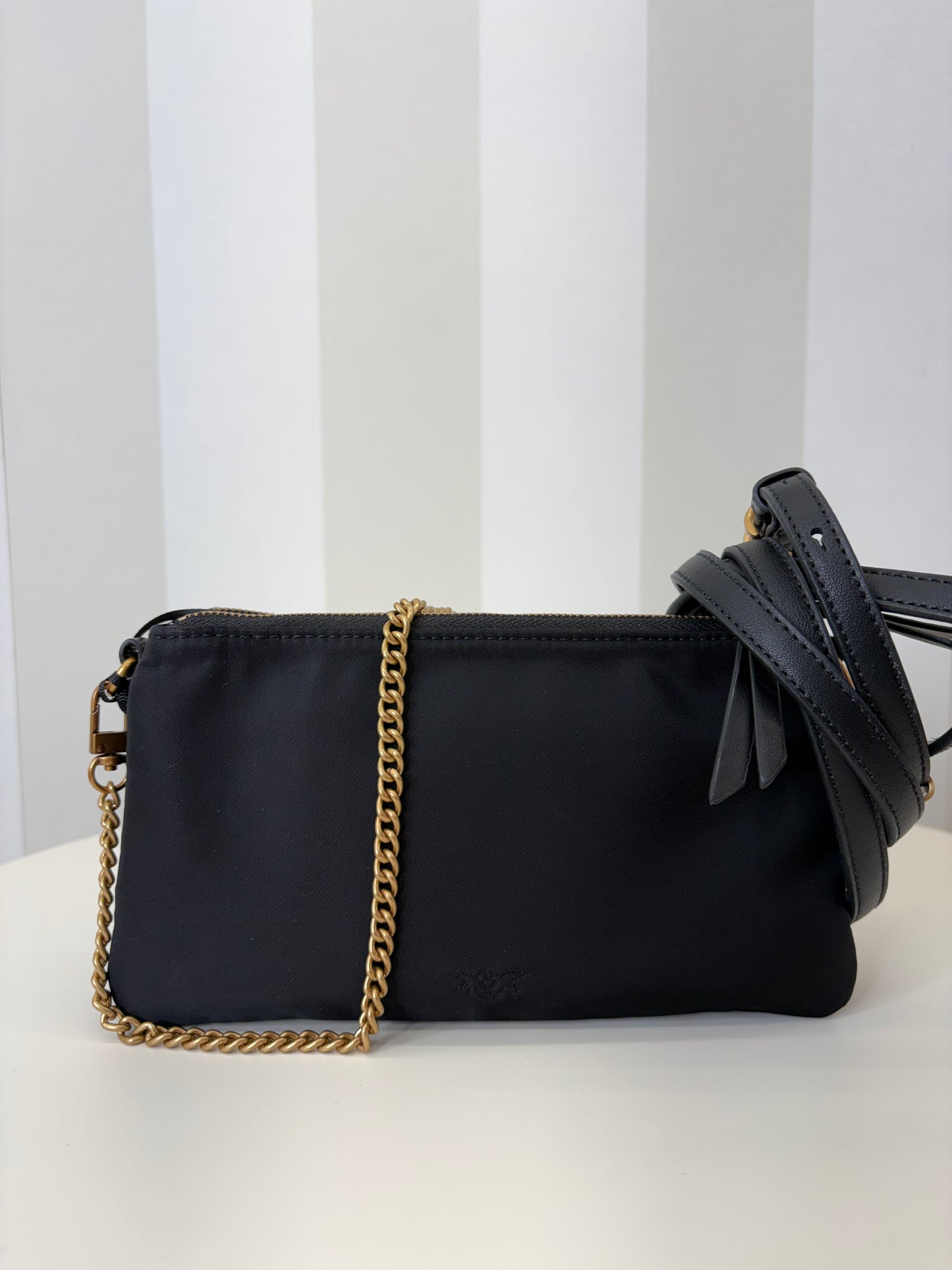 Borsa a tracolla piccola Double Bag Mini in nylon nera,PINKO.