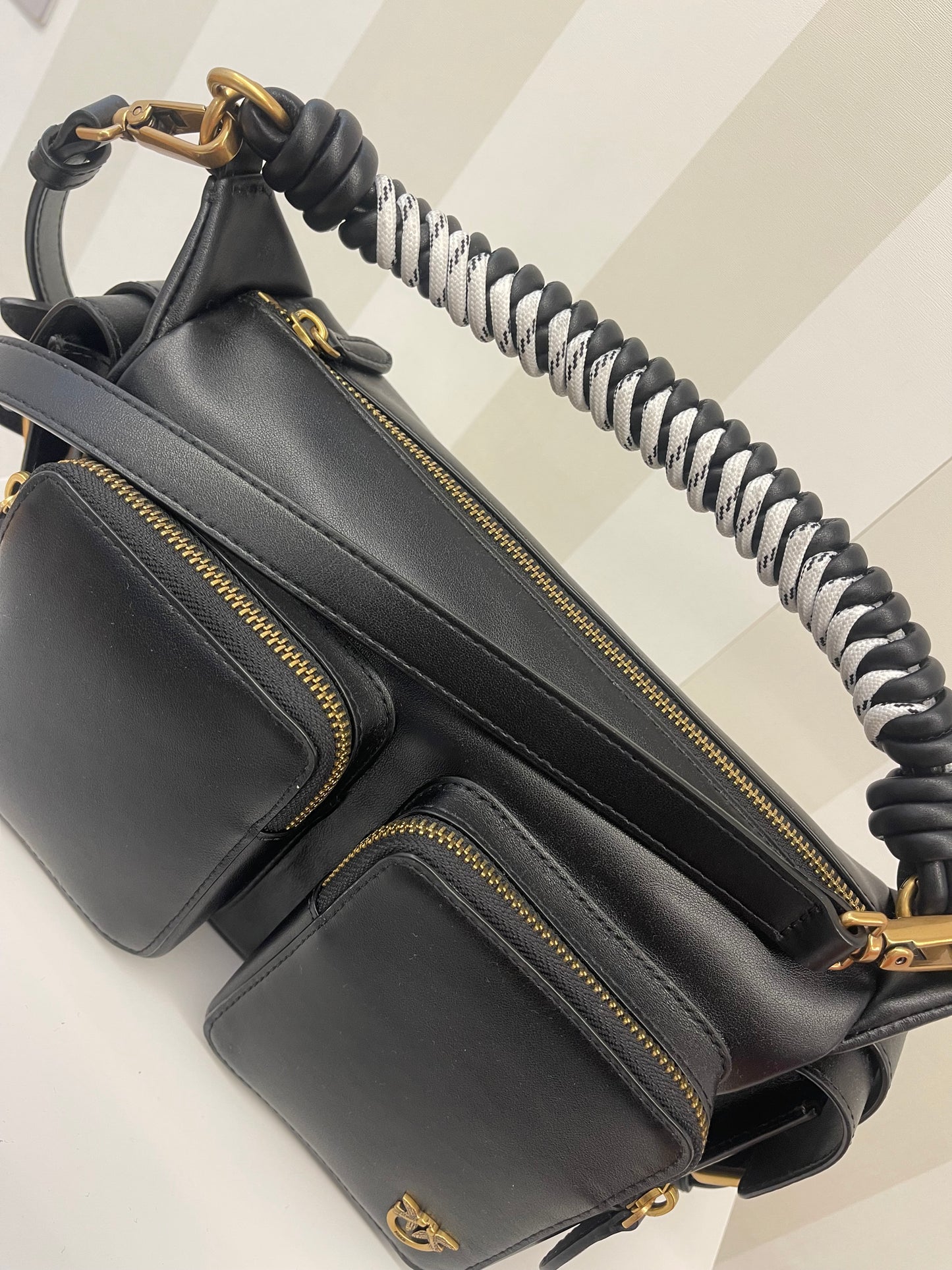 Borsa a mano Cargo Bag media in pelle con tasche,PINKO.