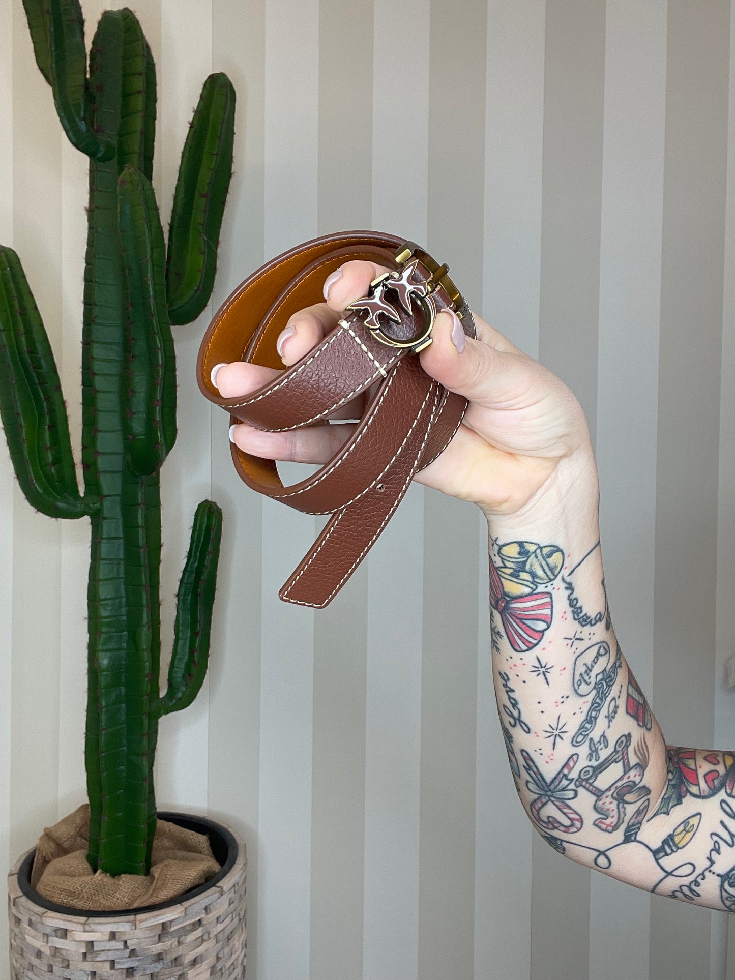 Cintura pelle bottalata dettaglio Love Birds 2,5 cm