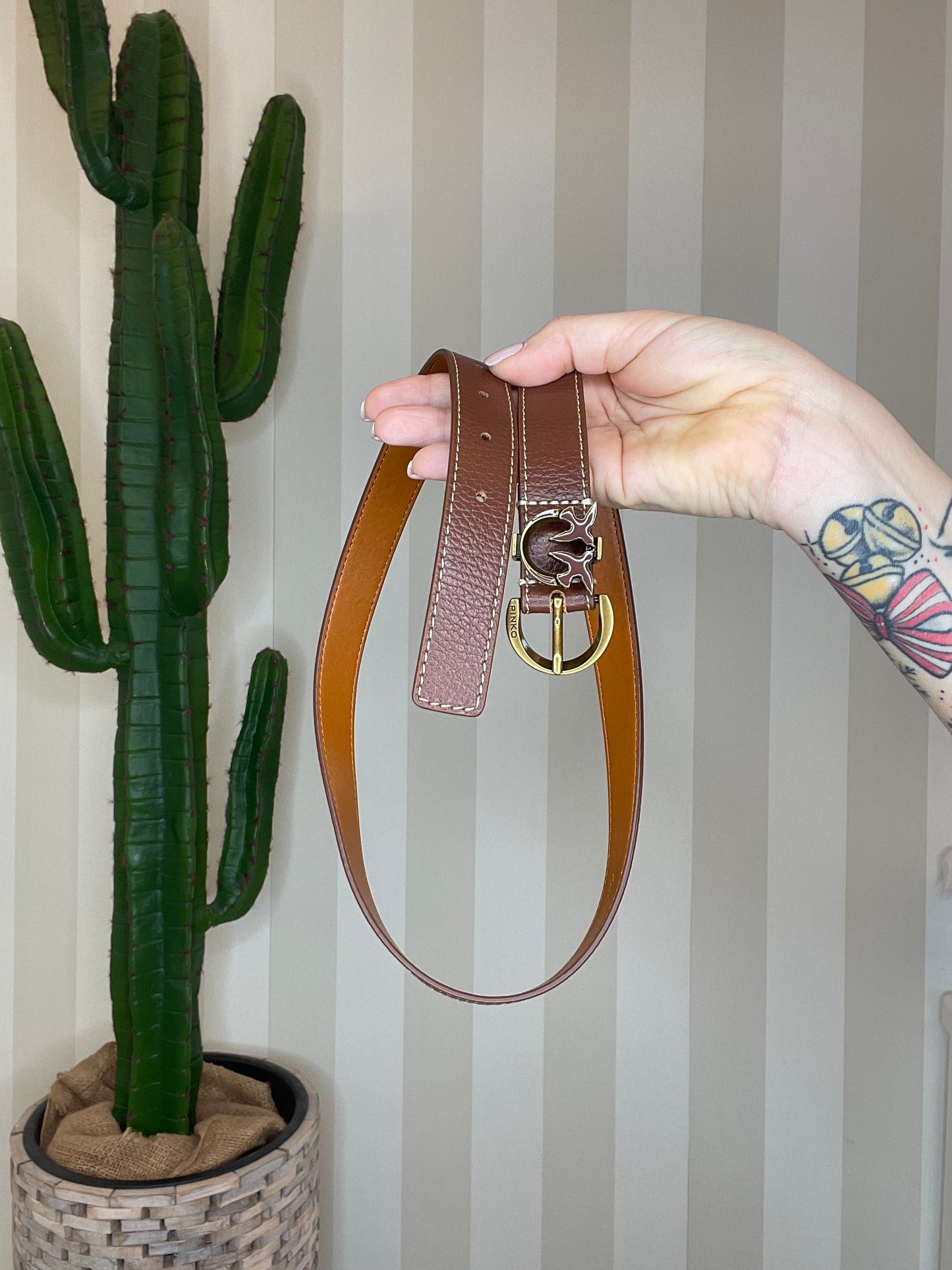 Cintura pelle bottalata dettaglio Love Birds 2,5 cm