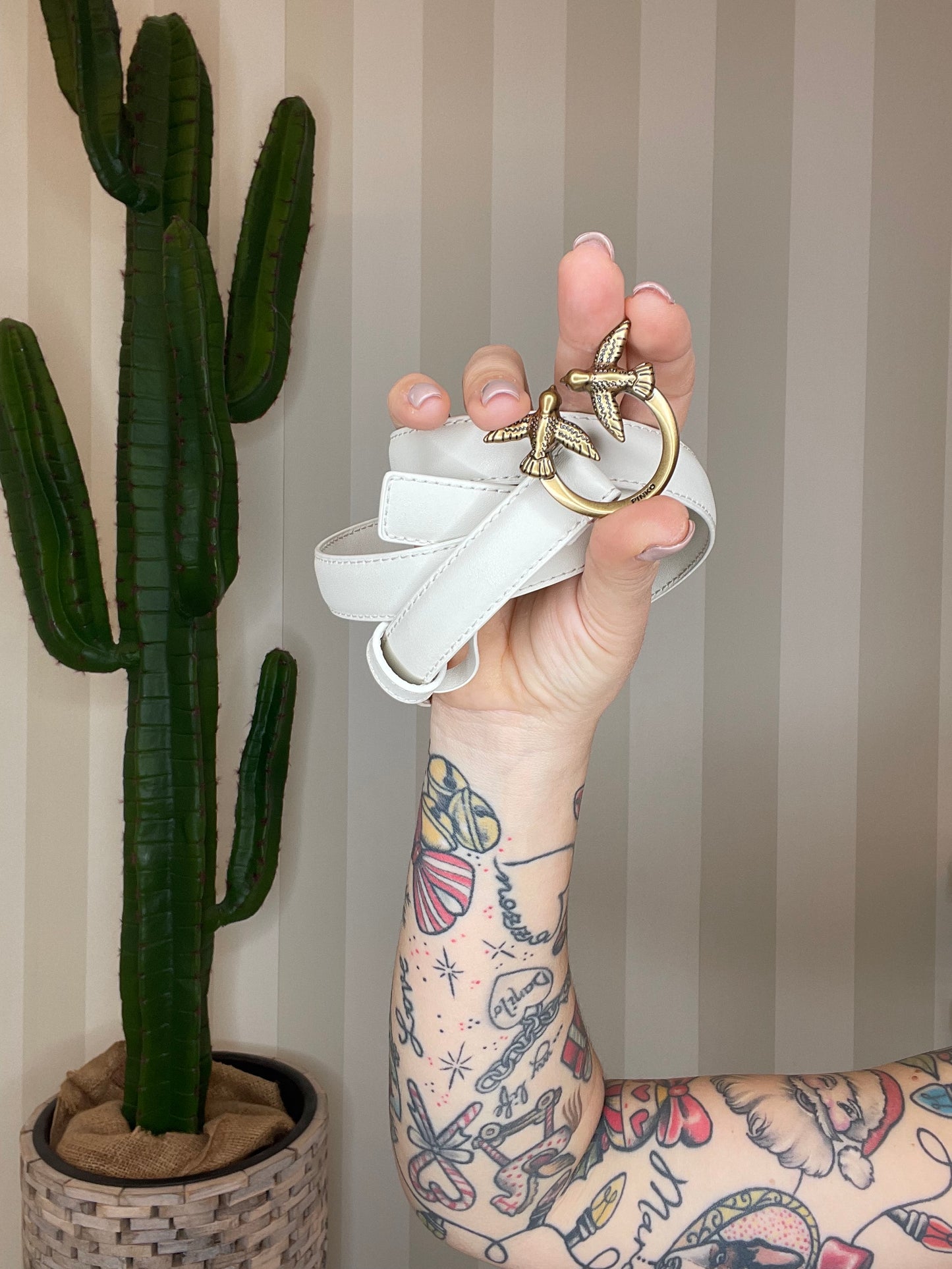 Cintura sottile Love Birds in pelle 2cm