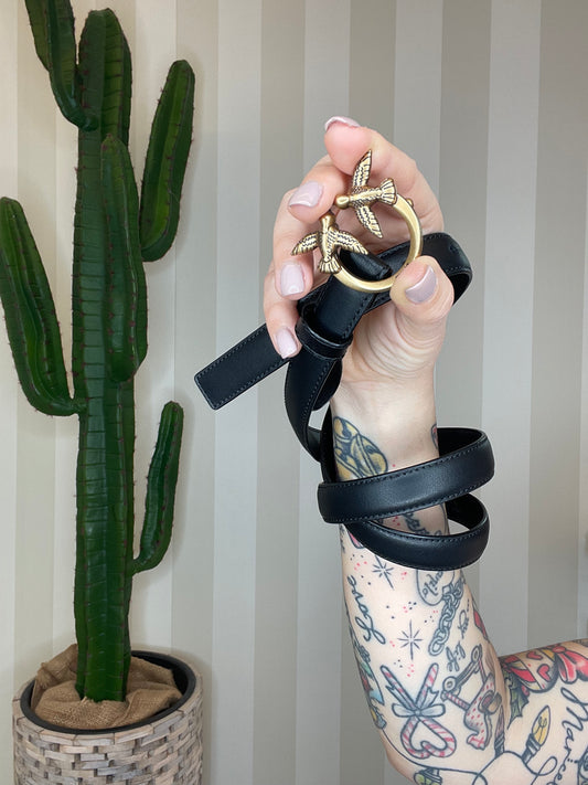 Cintura sottile Love Birds in pelle 2cm