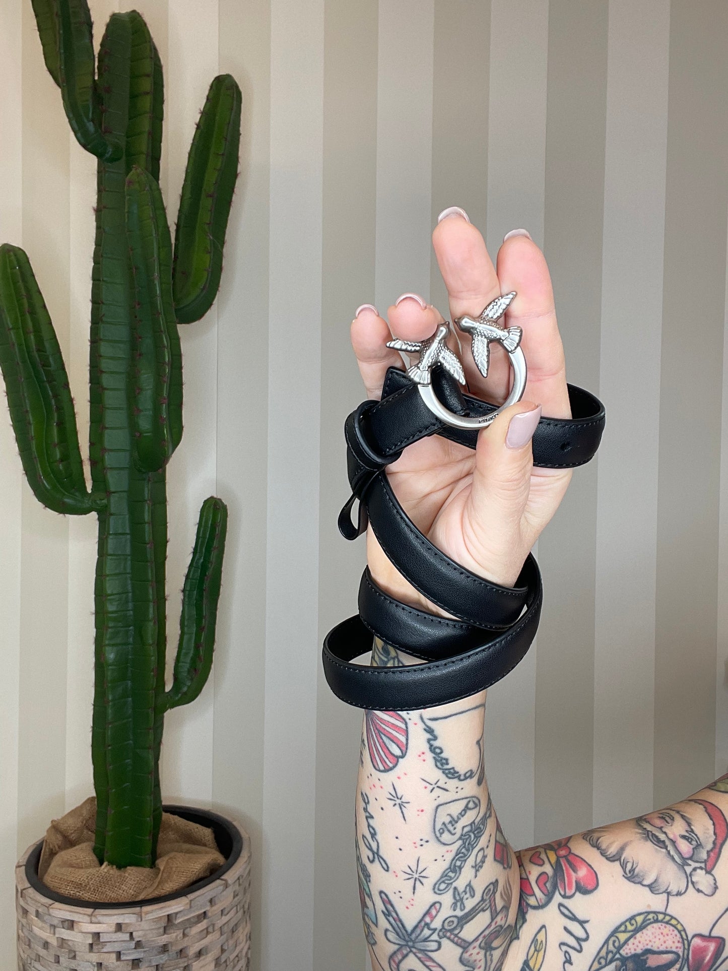 Cintura sottile Love Birds in pelle 2cm