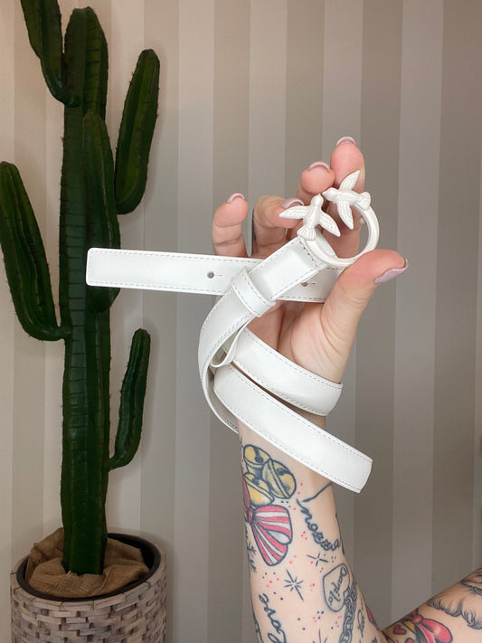 Cintura sottile  bianca Love Birds pelle color block 2cm