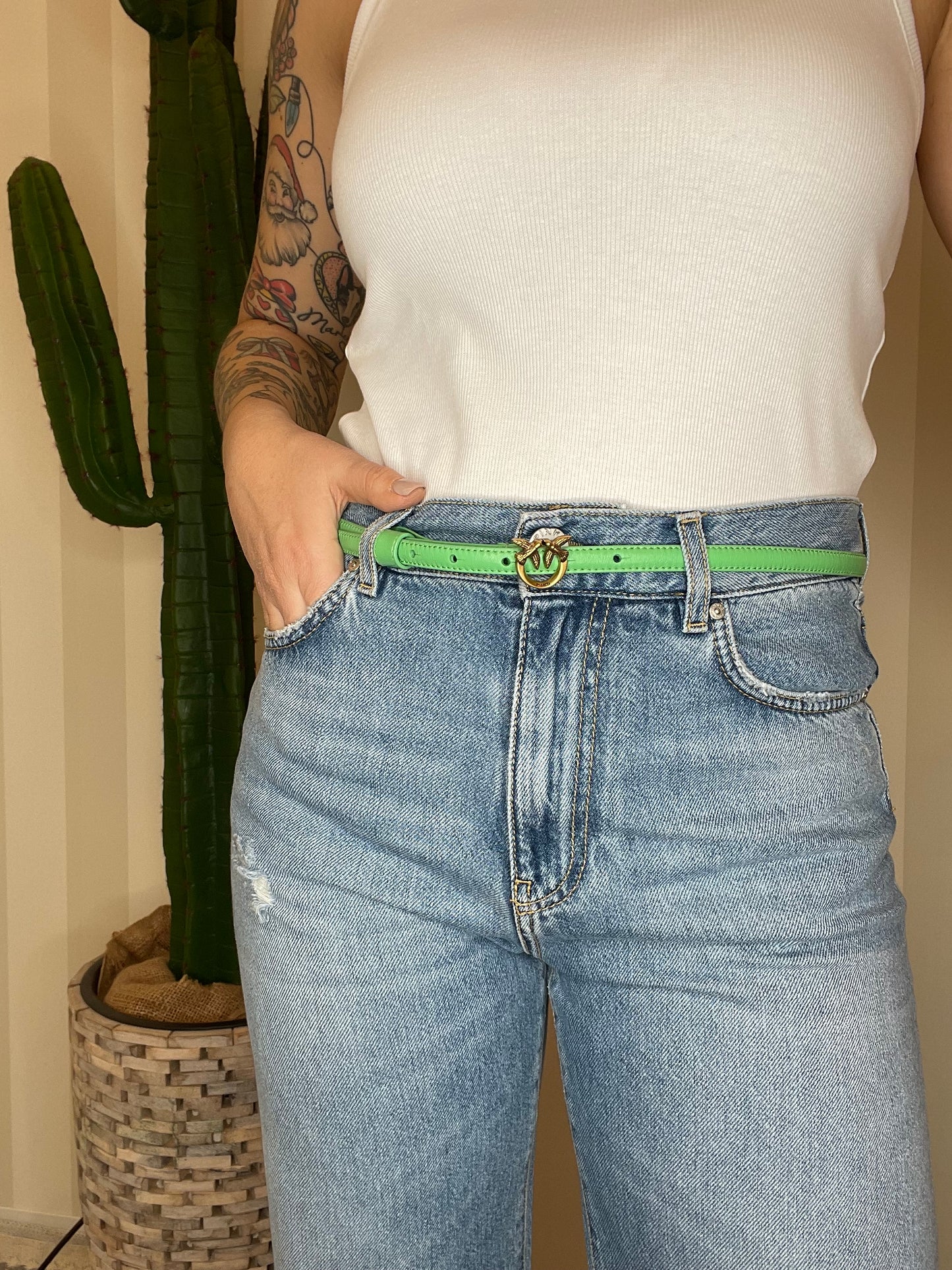 Cintura sottile verde fibbia Love Birds 1cm