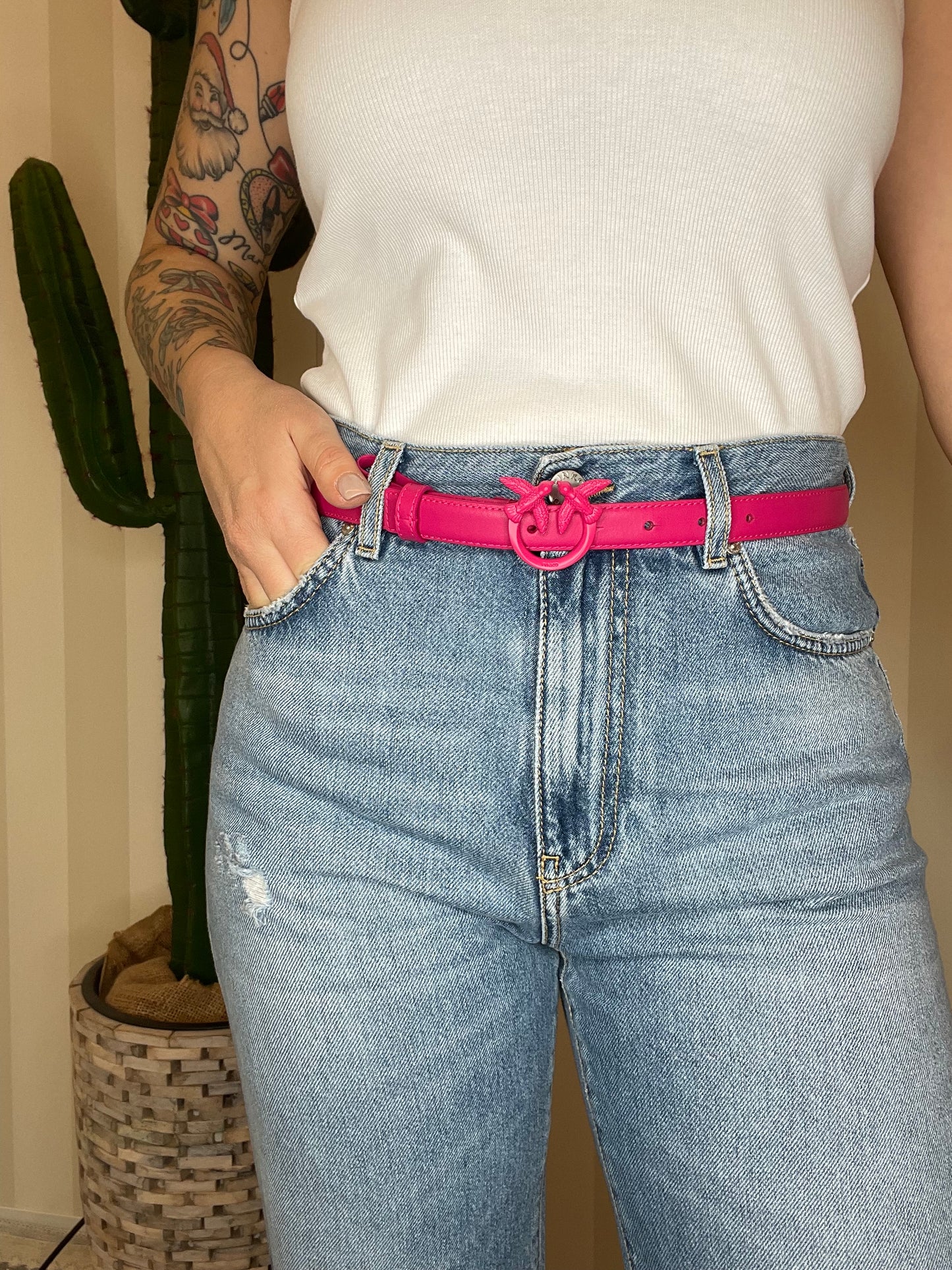 Cintura sottile Love Birds pelle color block 2cm