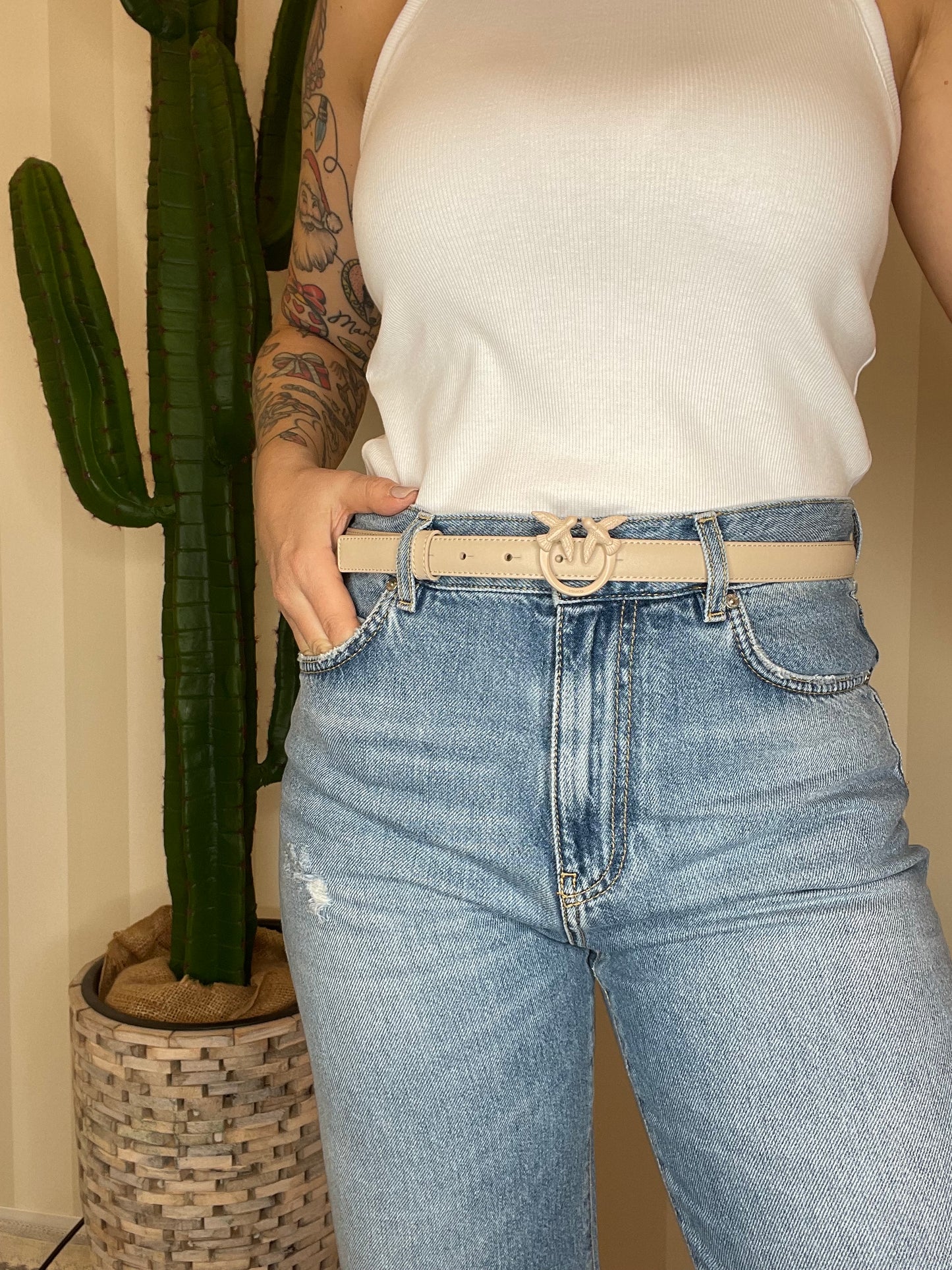 Cintura sottile Love Birds pelle color block 2cm