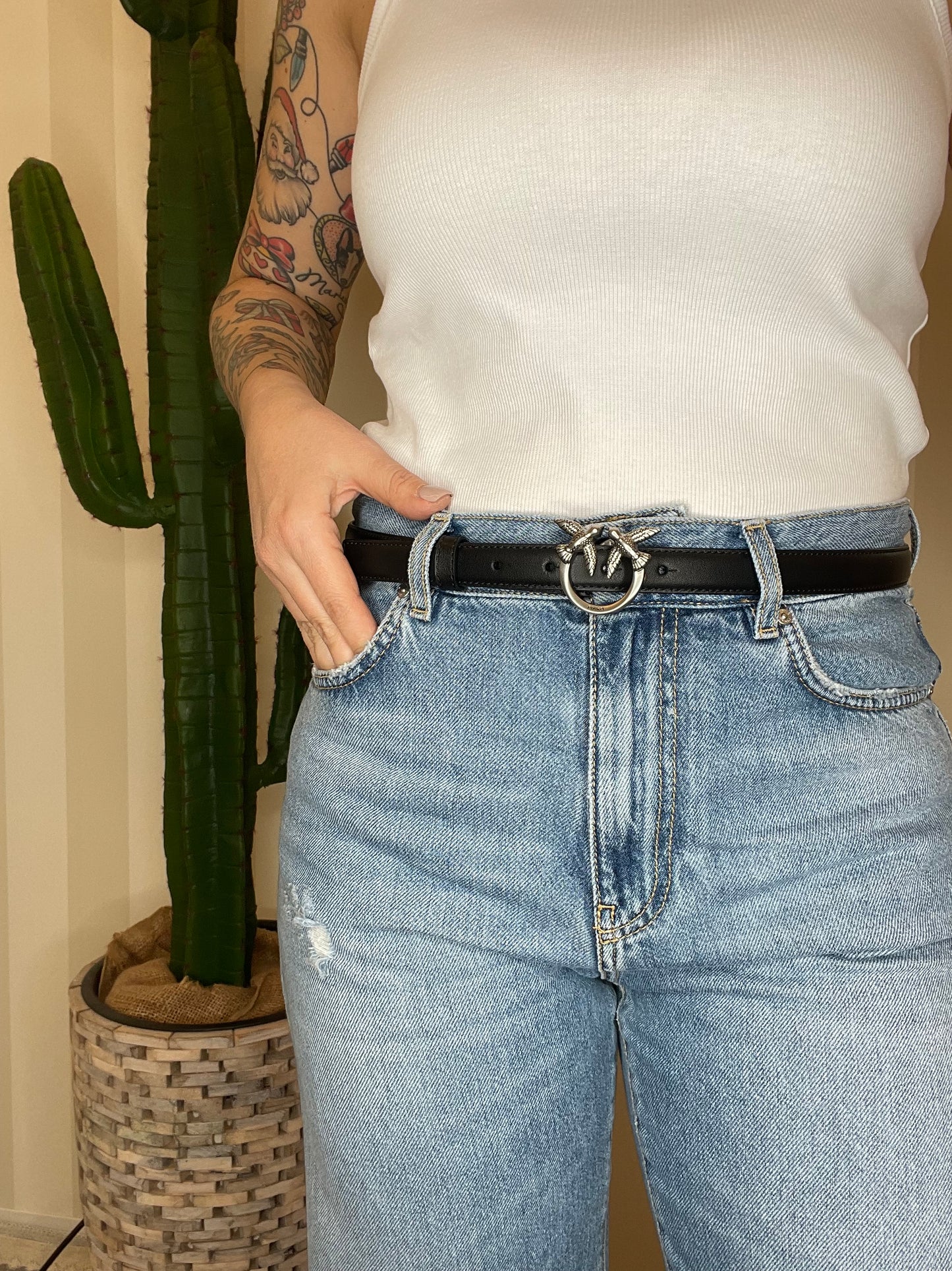 Cintura sottile Love Birds in pelle 2cm