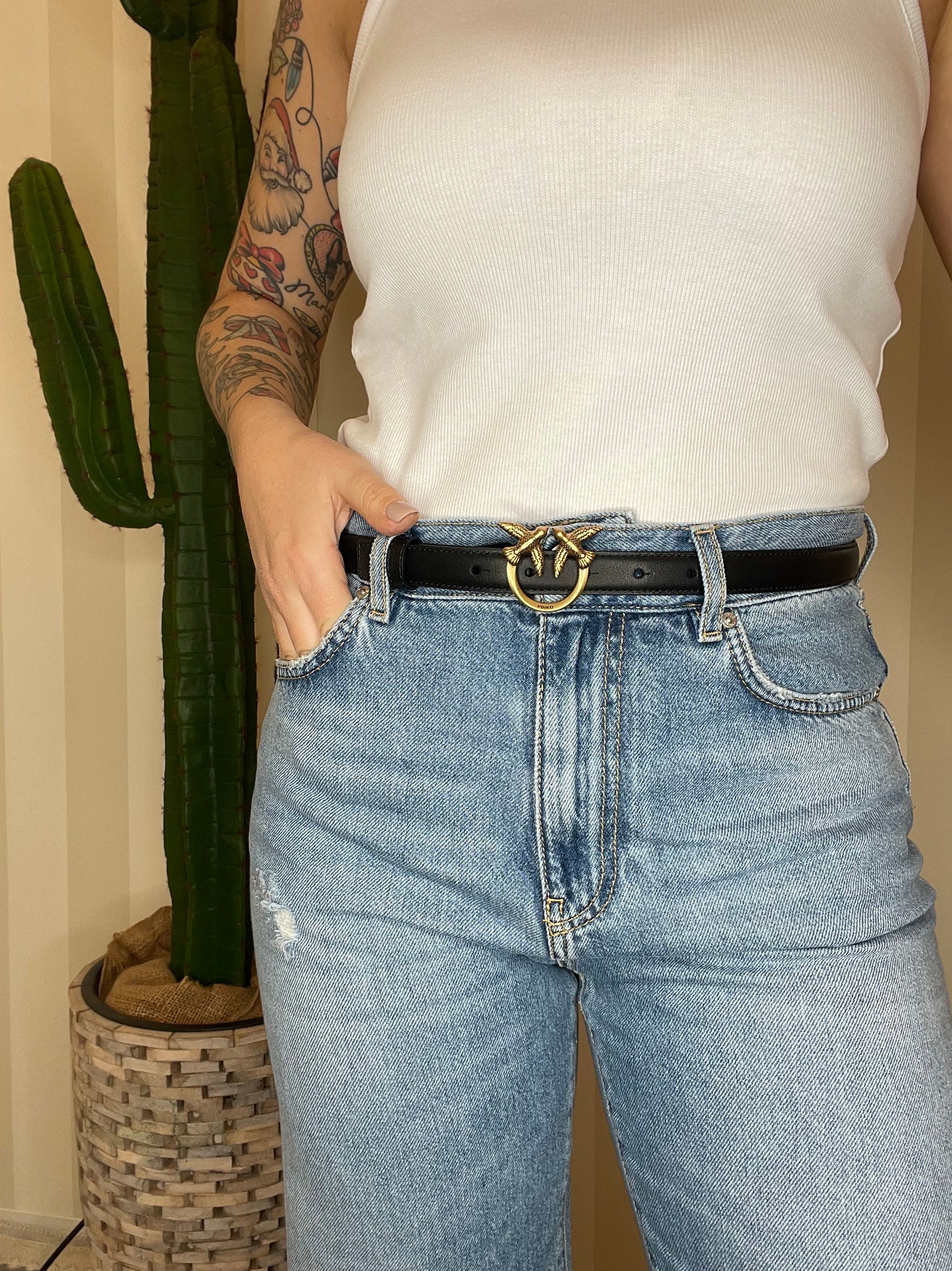 Cintura sottile Love Birds in pelle 2cm