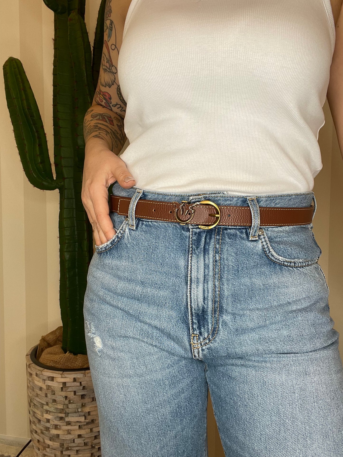 Cintura pelle bottalata dettaglio Love Birds 2,5 cm