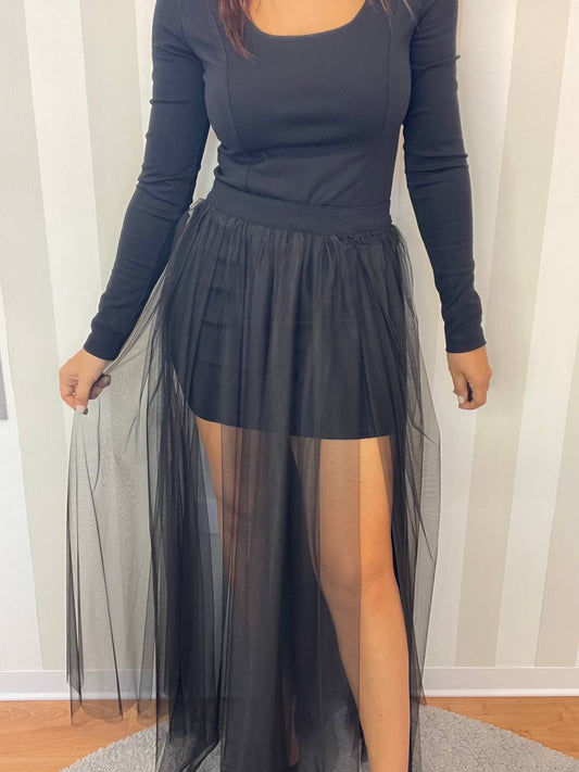 Abito punto Milano a tubino con gonna tulle SoAllure