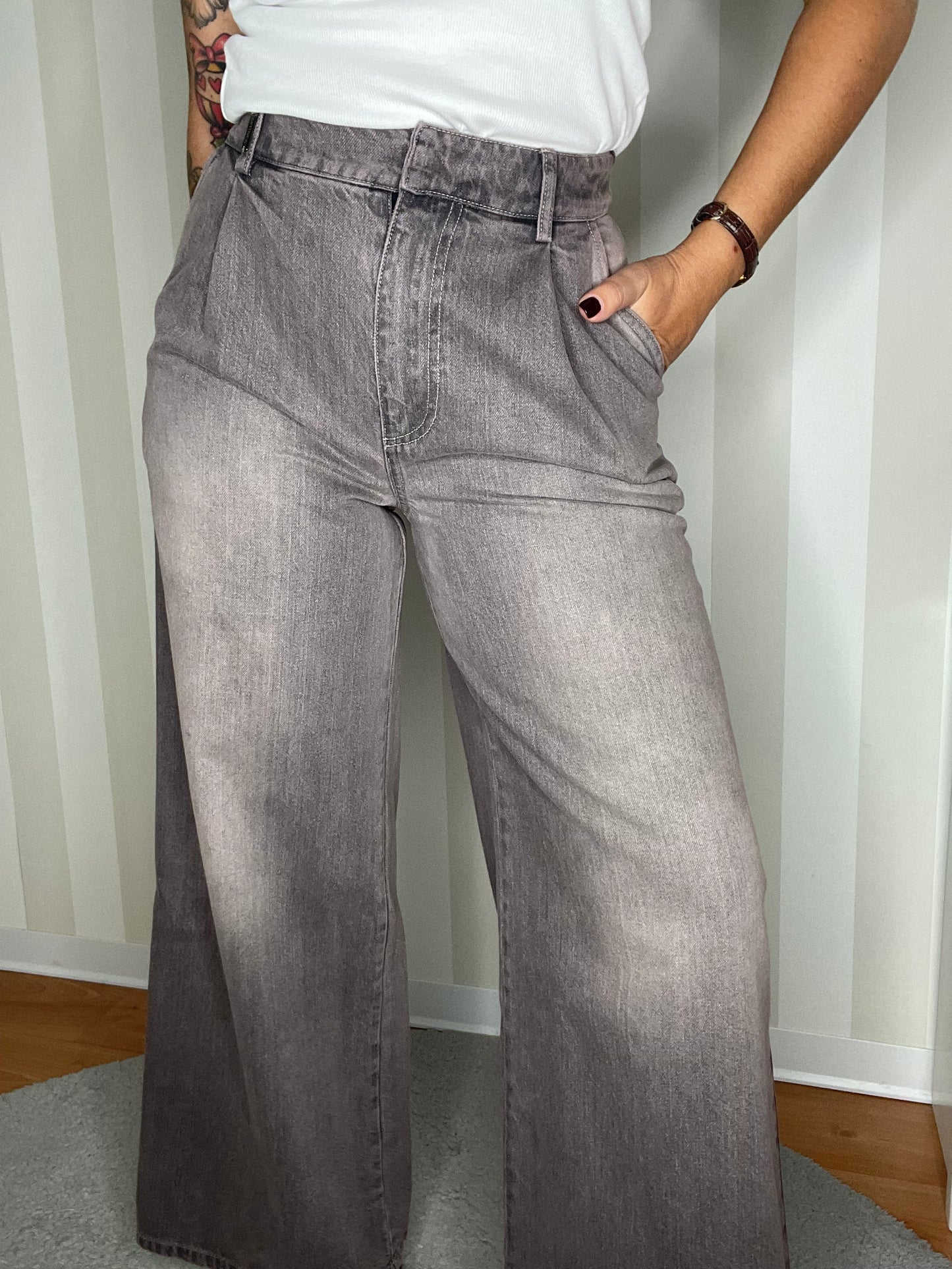 PANTALONE PALAZZO ELASTICO DENIM,SO ALLURE.
