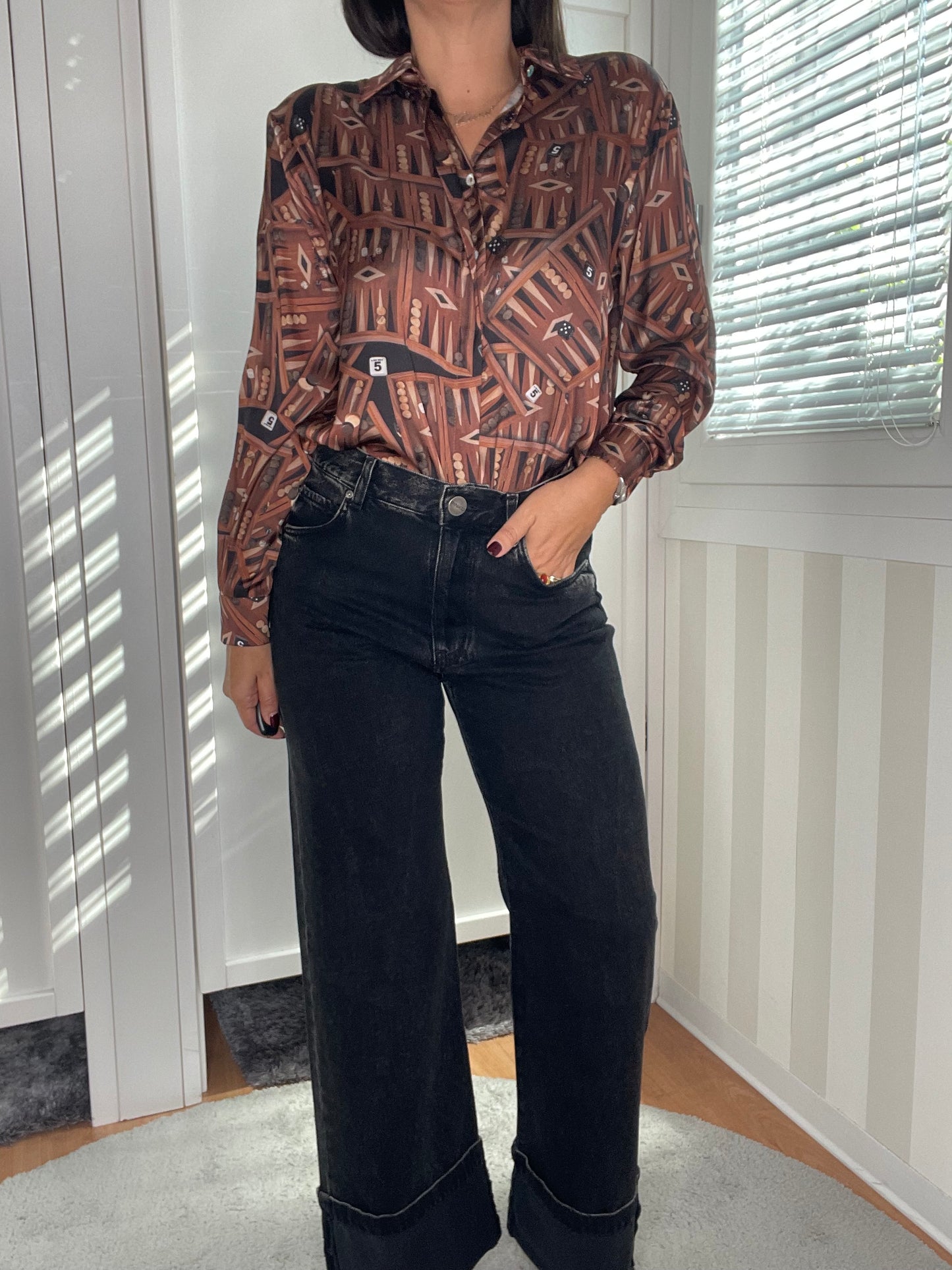 Jeans wide-leg in denim black,PINKO.