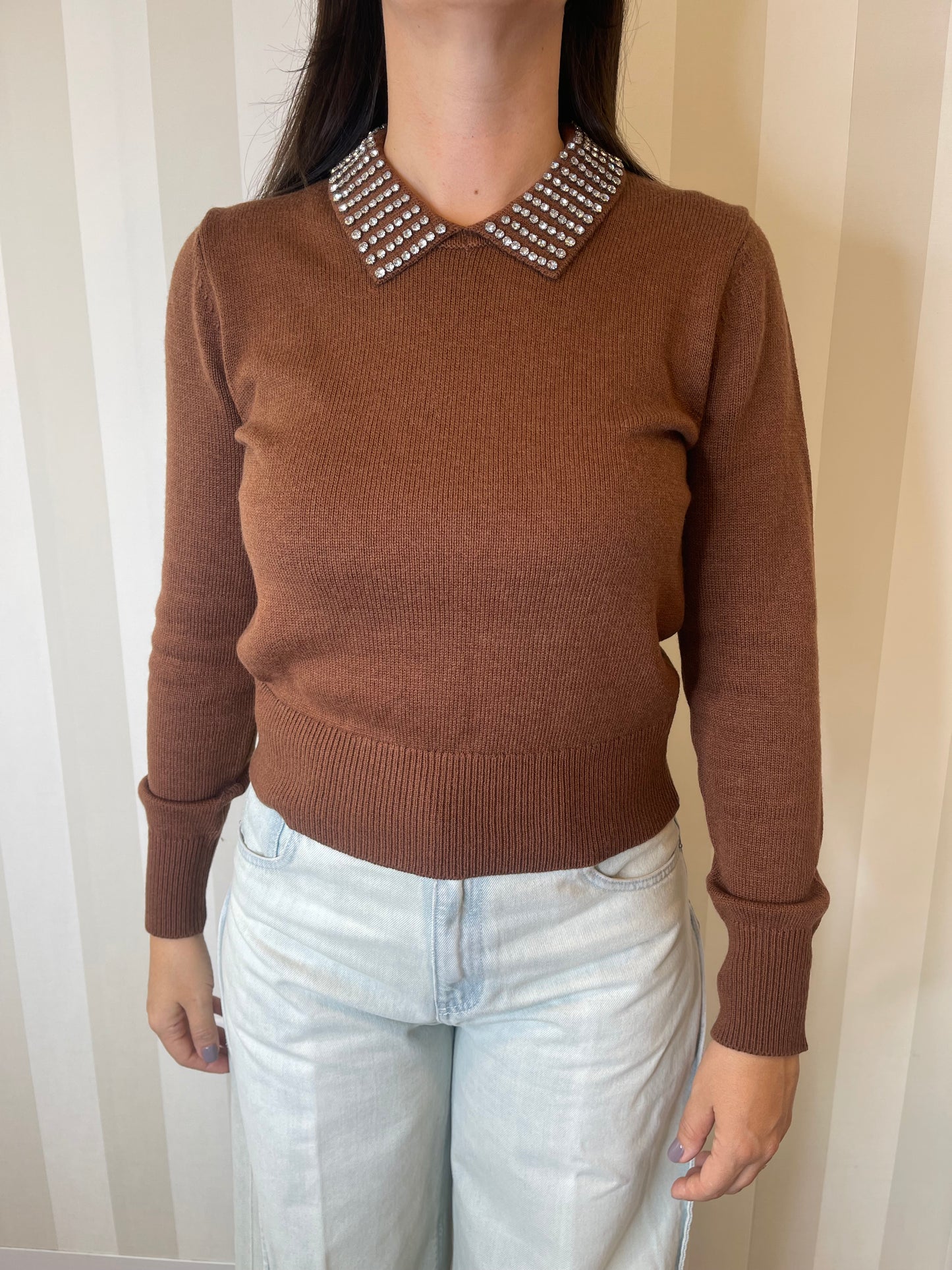 Maglia con colletto e strass,PINKO.