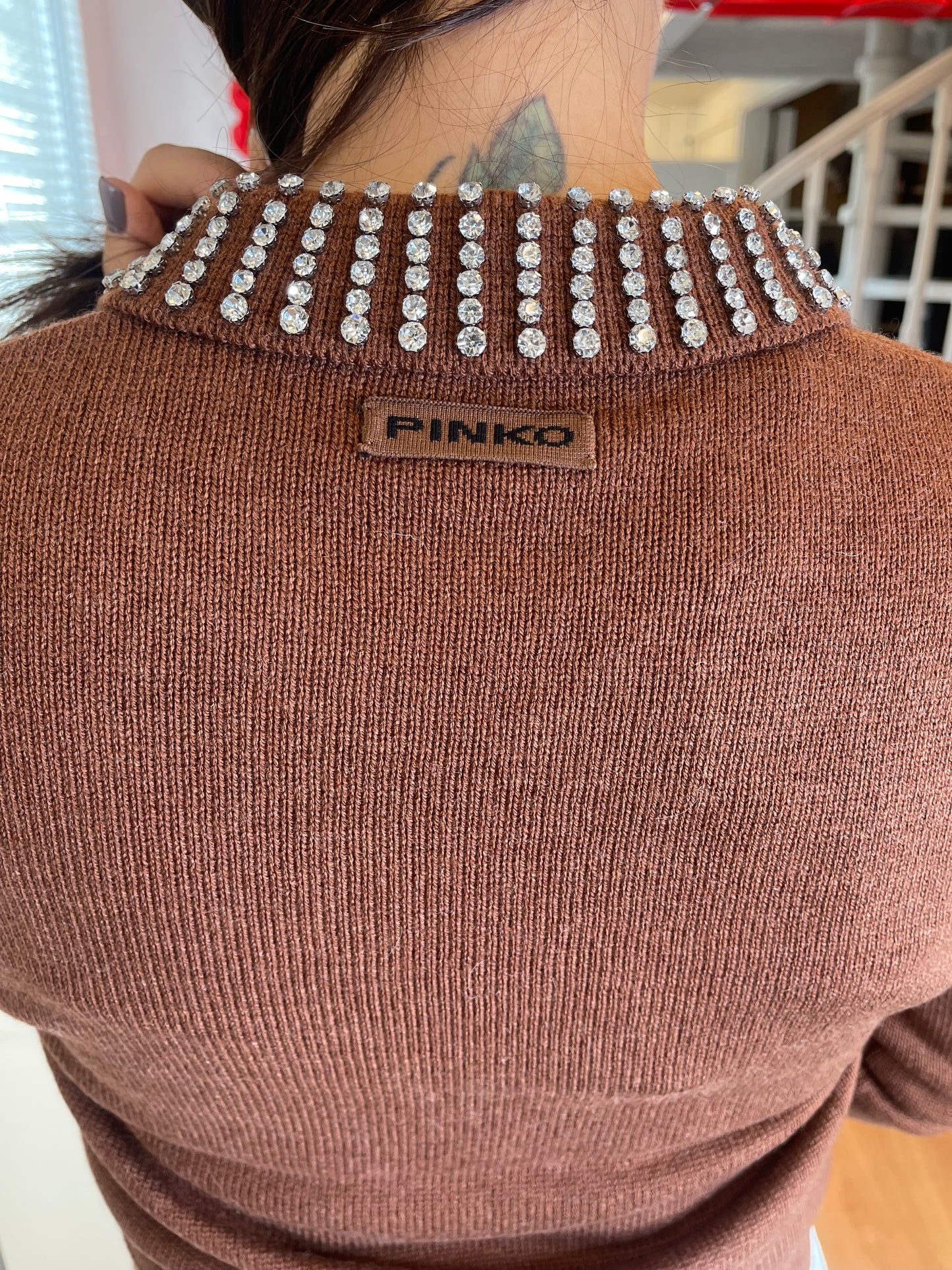 Maglia con colletto e strass,PINKO.