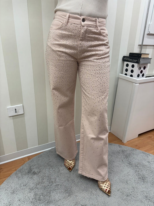 PANTALONI CON STRASS IN BULL,SOALLURE.