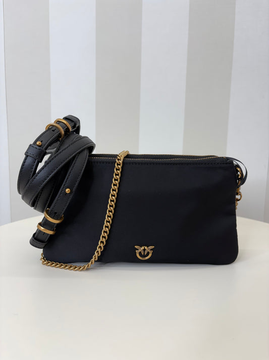 Borsa a tracolla piccola Double Bag Mini in nylon nera,PINKO.