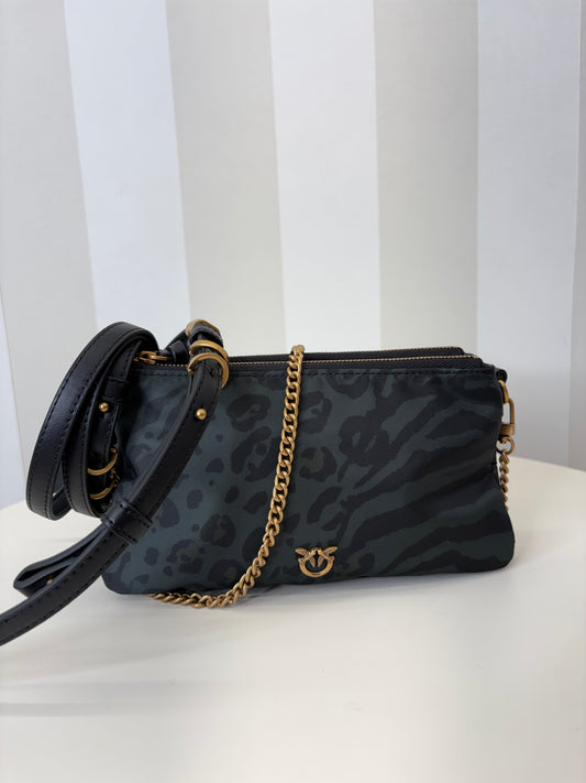 Borsa a tracolla piccola Double Bag Mini in nylon con stampa animalier,PINKO.