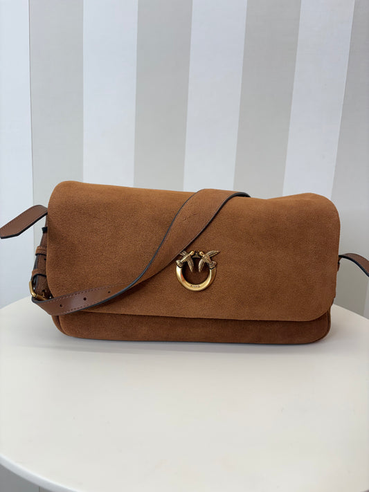 Borsa a tracolla media Love Bag Click Soft Horizontal Handle in suede,PINKO.