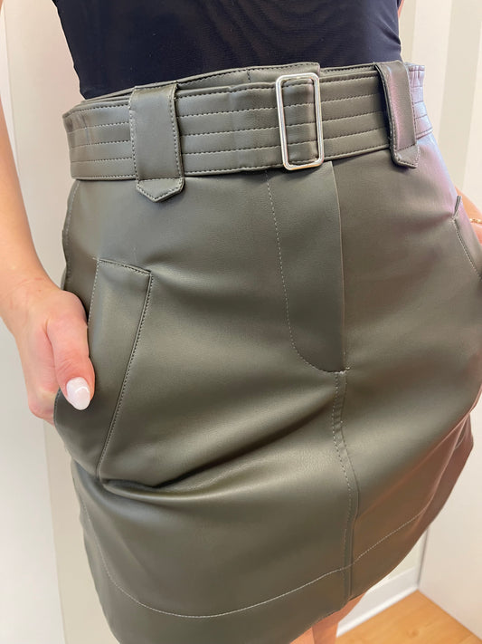 Gonna verde militare in simil pelle,JIJIL.