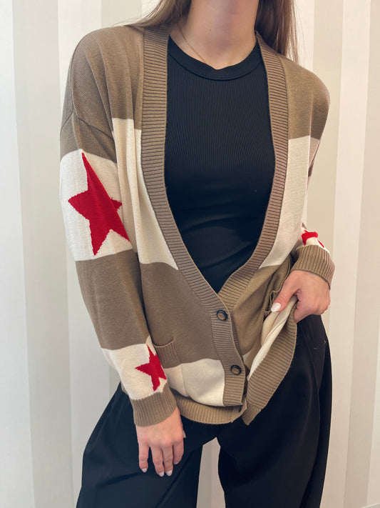 Cardigan beige con stelle rosse,TbyME.