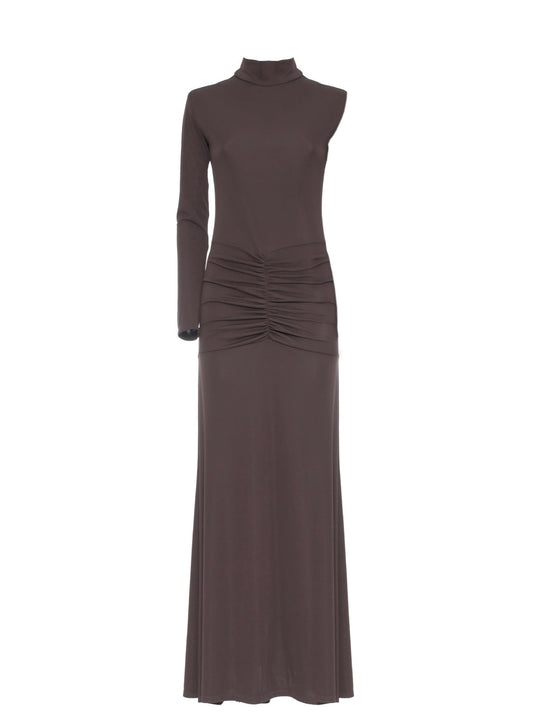 Abito MARRONE asimmetrico in Jersey