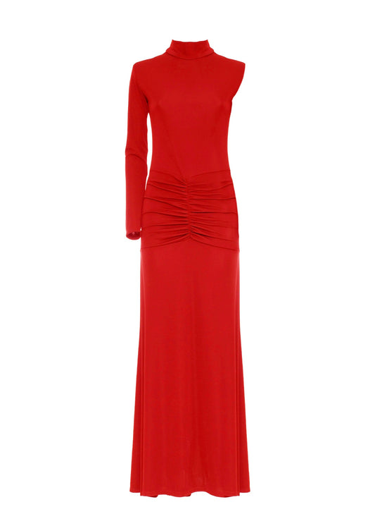 Abito ROSSO lungo asimmetrico in Jersey