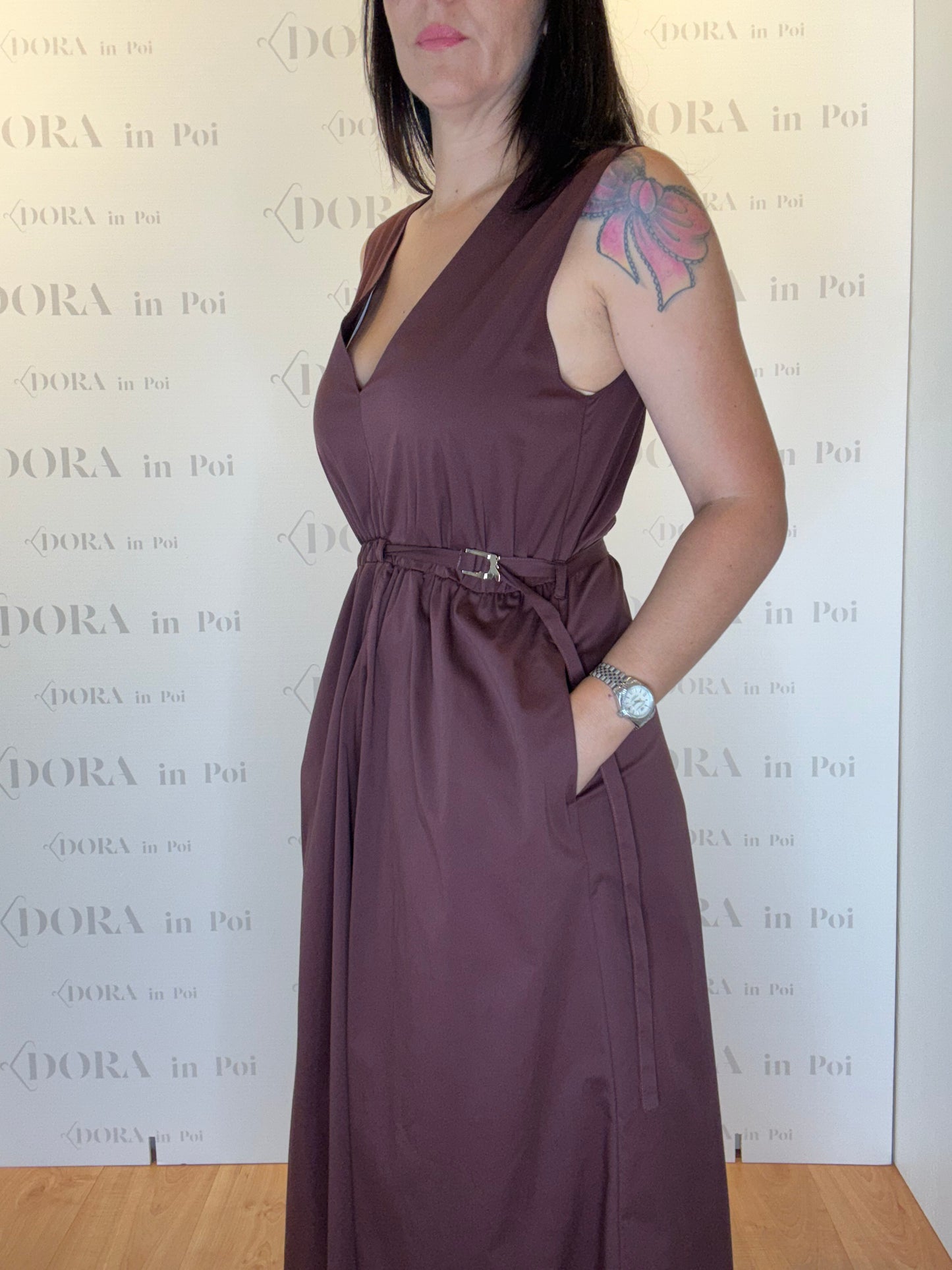 Abito midi con cintura in popeline, PATRIZIA PEPE.