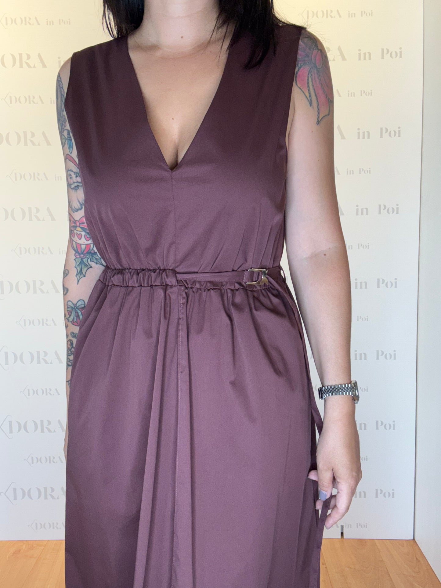 Abito midi con cintura in popeline, PATRIZIA PEPE.