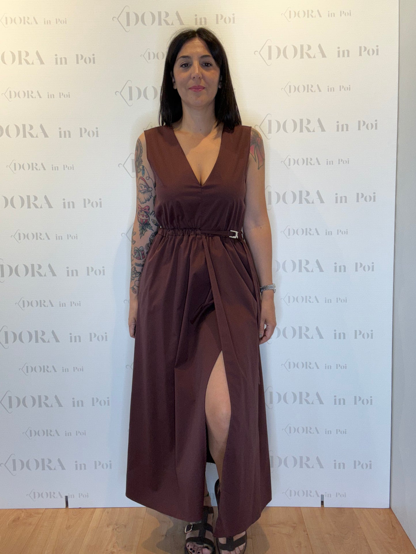 Abito midi con cintura in popeline, PATRIZIA PEPE.