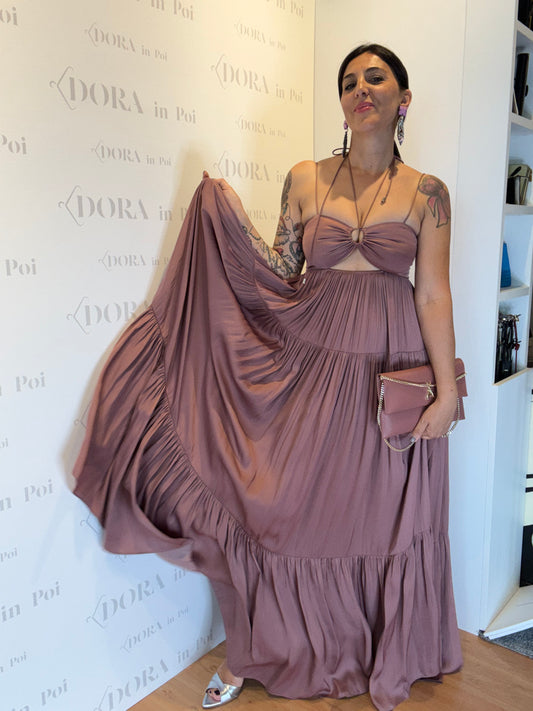 Abito lungo in raso con cut-out, PATRIZIA PEPE.