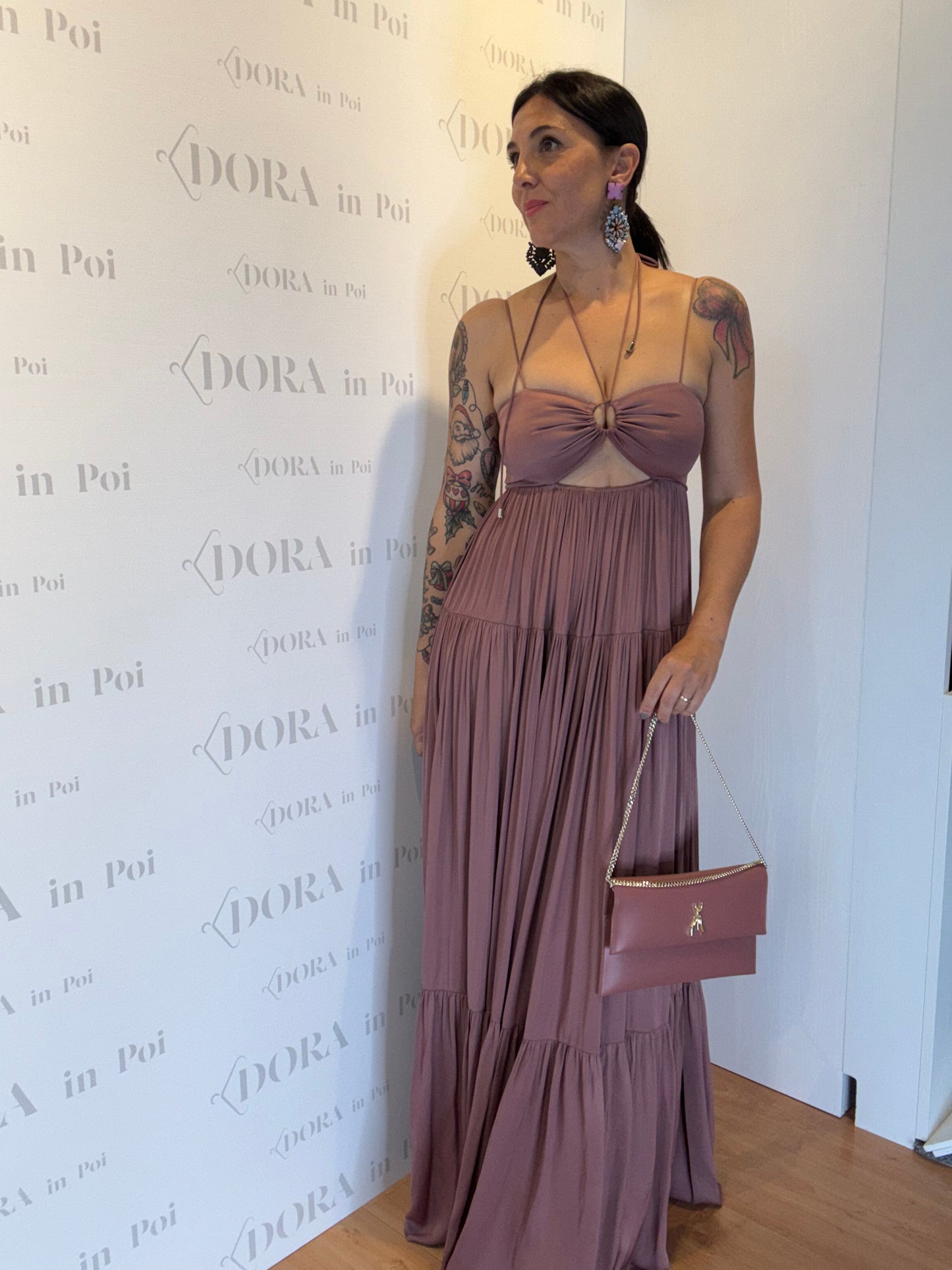 Abito lungo in raso con cut-out, PATRIZIA PEPE.