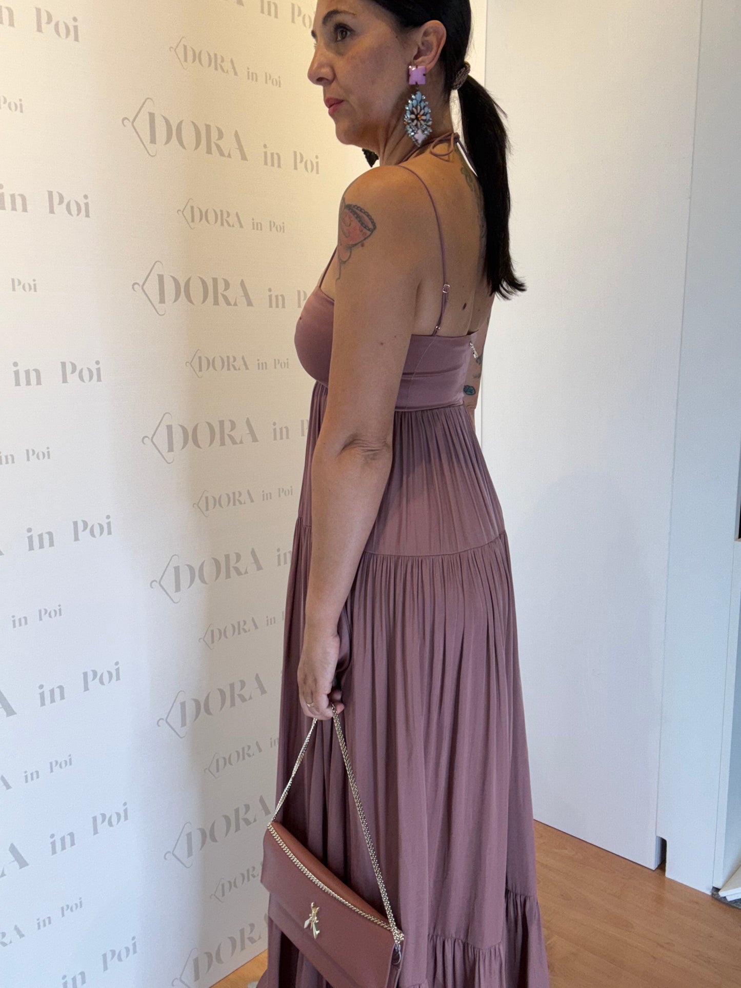 Abito lungo in raso con cut-out, PATRIZIA PEPE.
