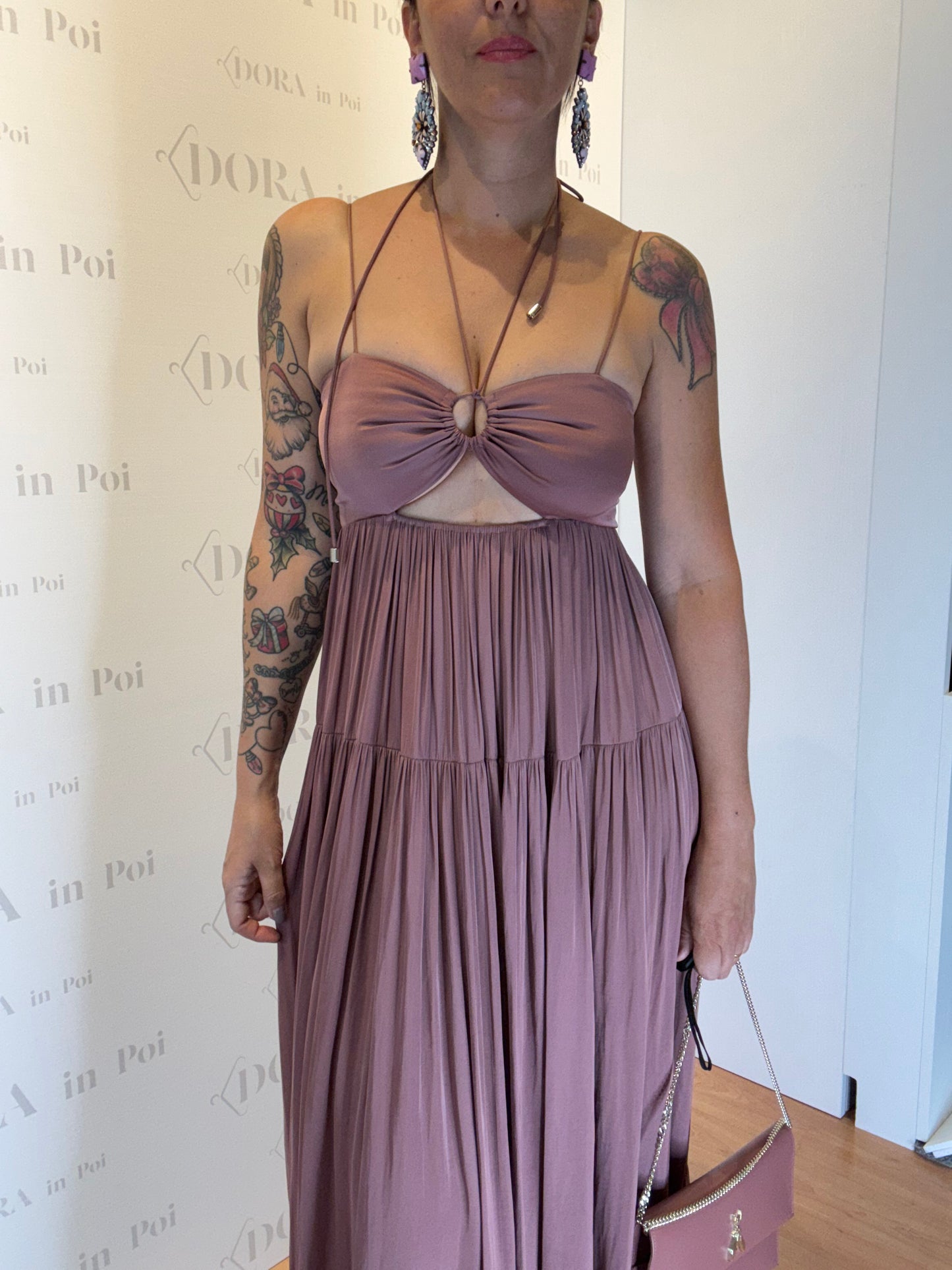 Abito lungo in raso con cut-out, PATRIZIA PEPE.