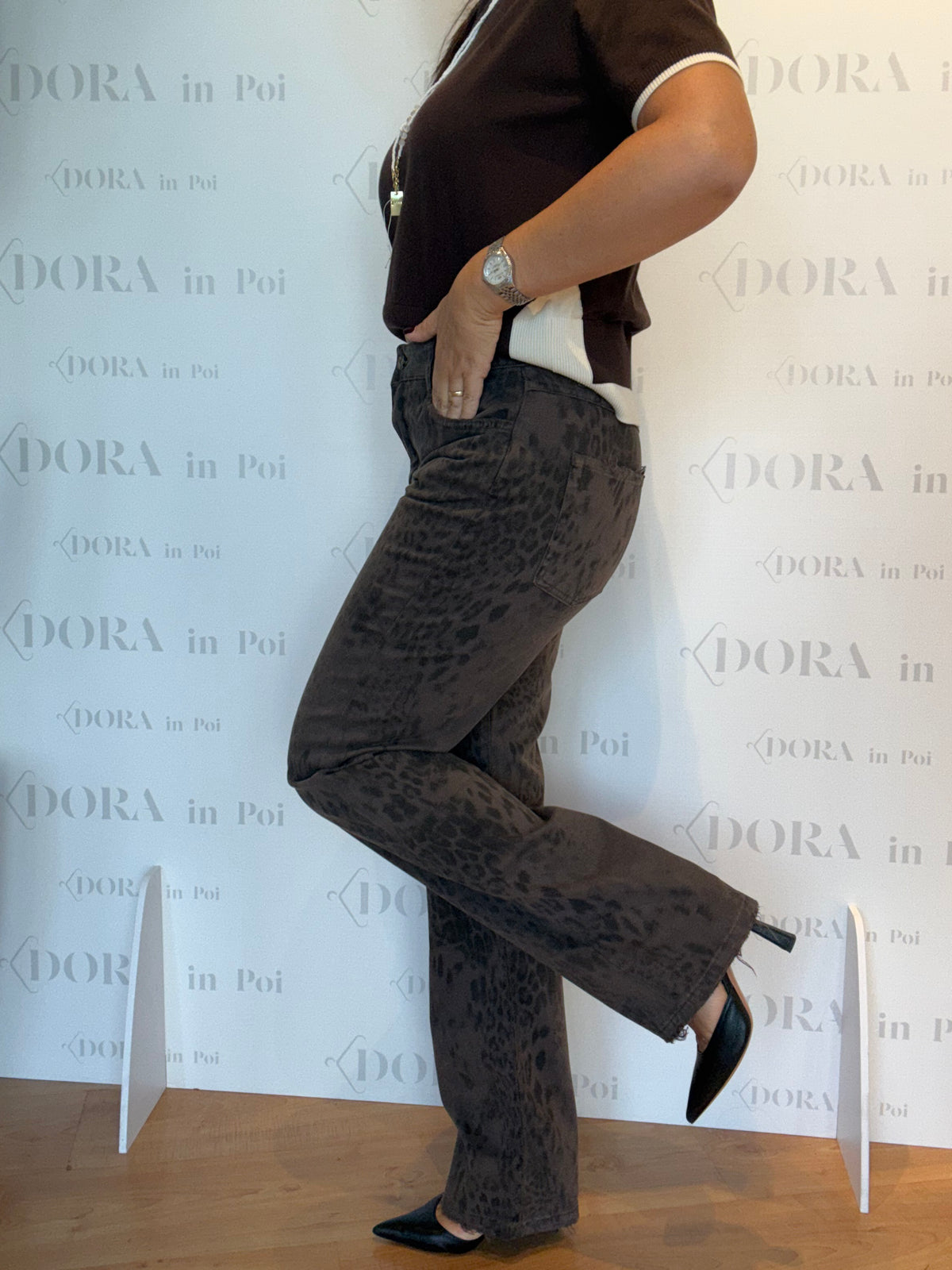 JEANS DRITTI IN BULL ANIMALIER,SOALLURE.
