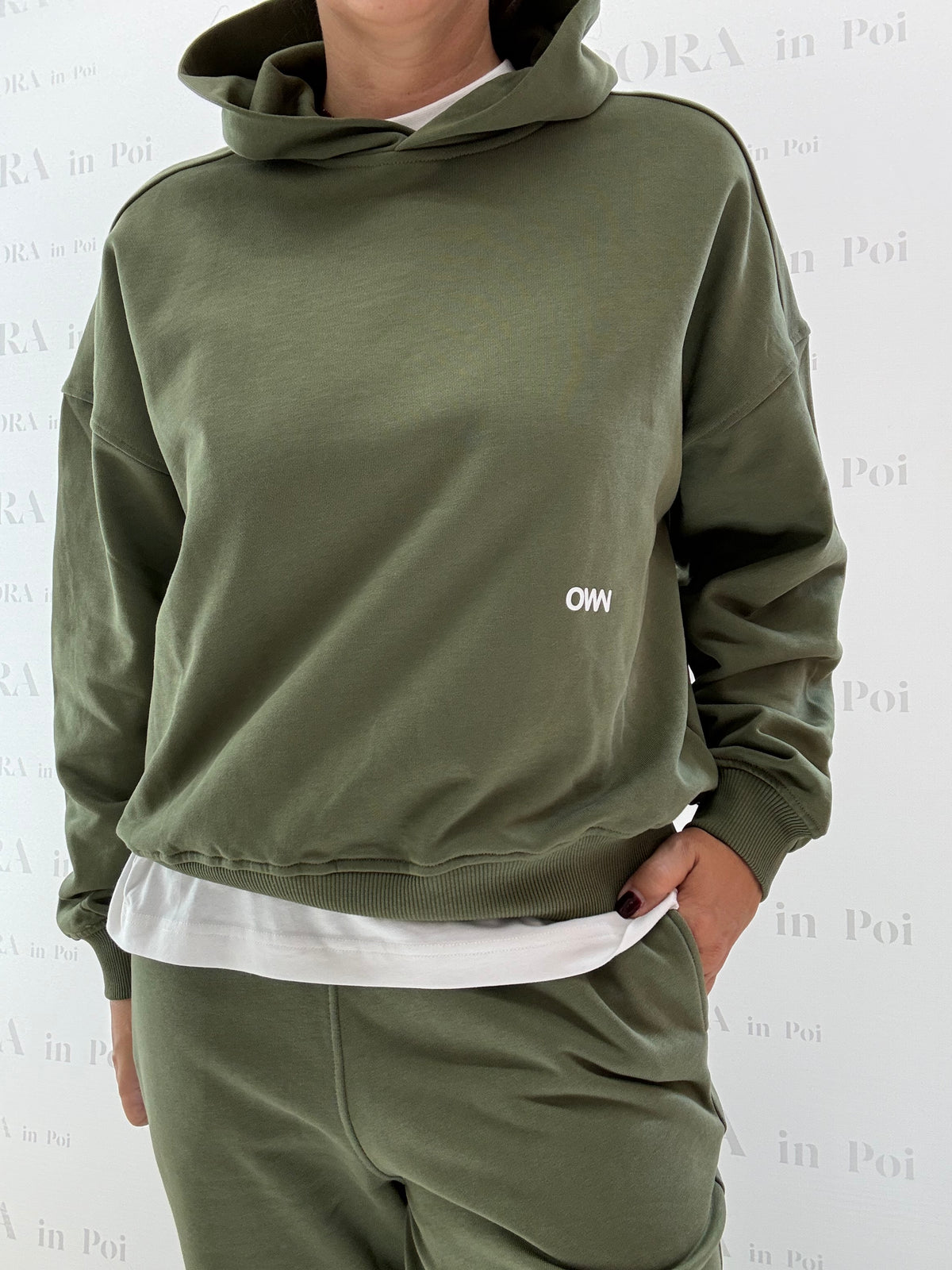 FELPA CON CAPPUCCIO DUSTY SAGE,OWN.
