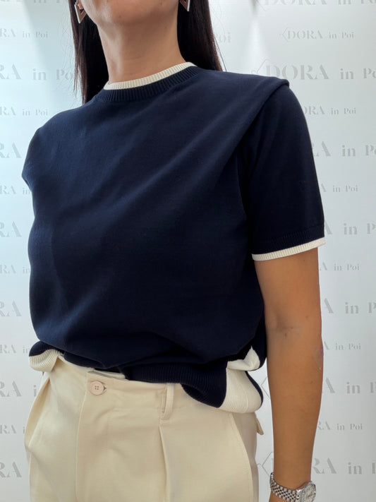 Maglia blu con profili a contrasto,SEMICOUTURE.
