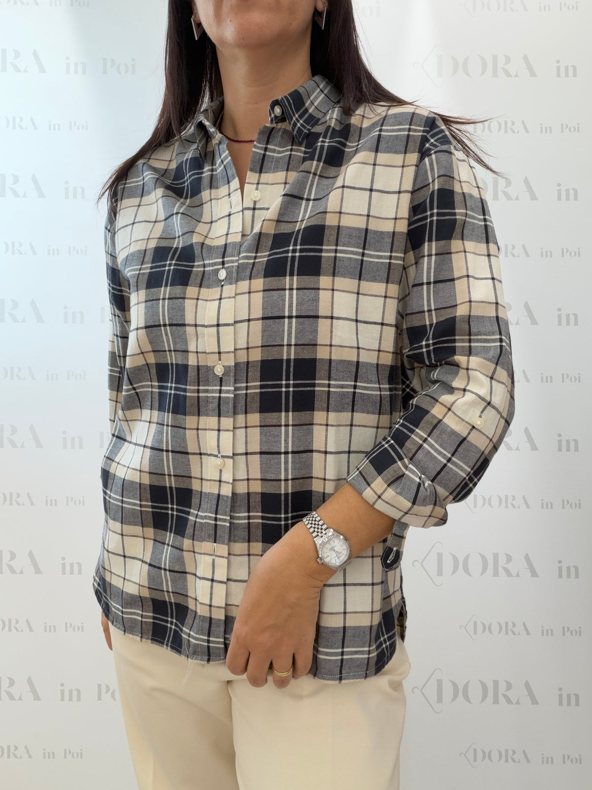 Camicia check panna, grigio e blu,BARBOUR.