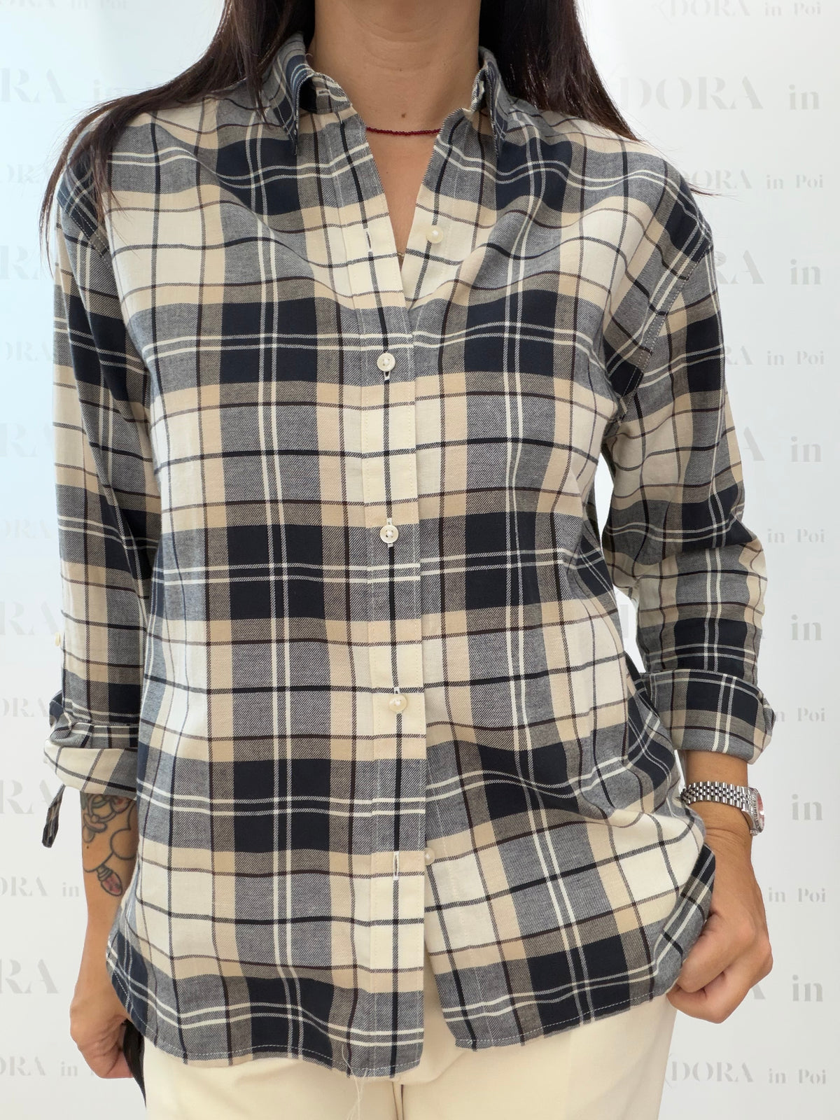 Camicia check panna, grigio e blu,BARBOUR.