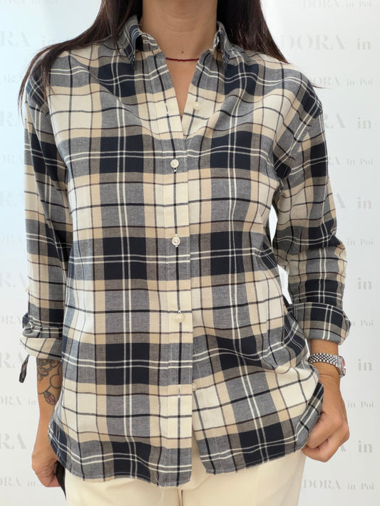 Camicia check panna, grigio e blu,BARBOUR.