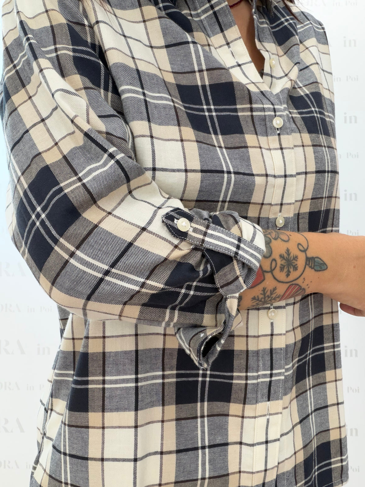 Camicia check panna, grigio e blu,BARBOUR.