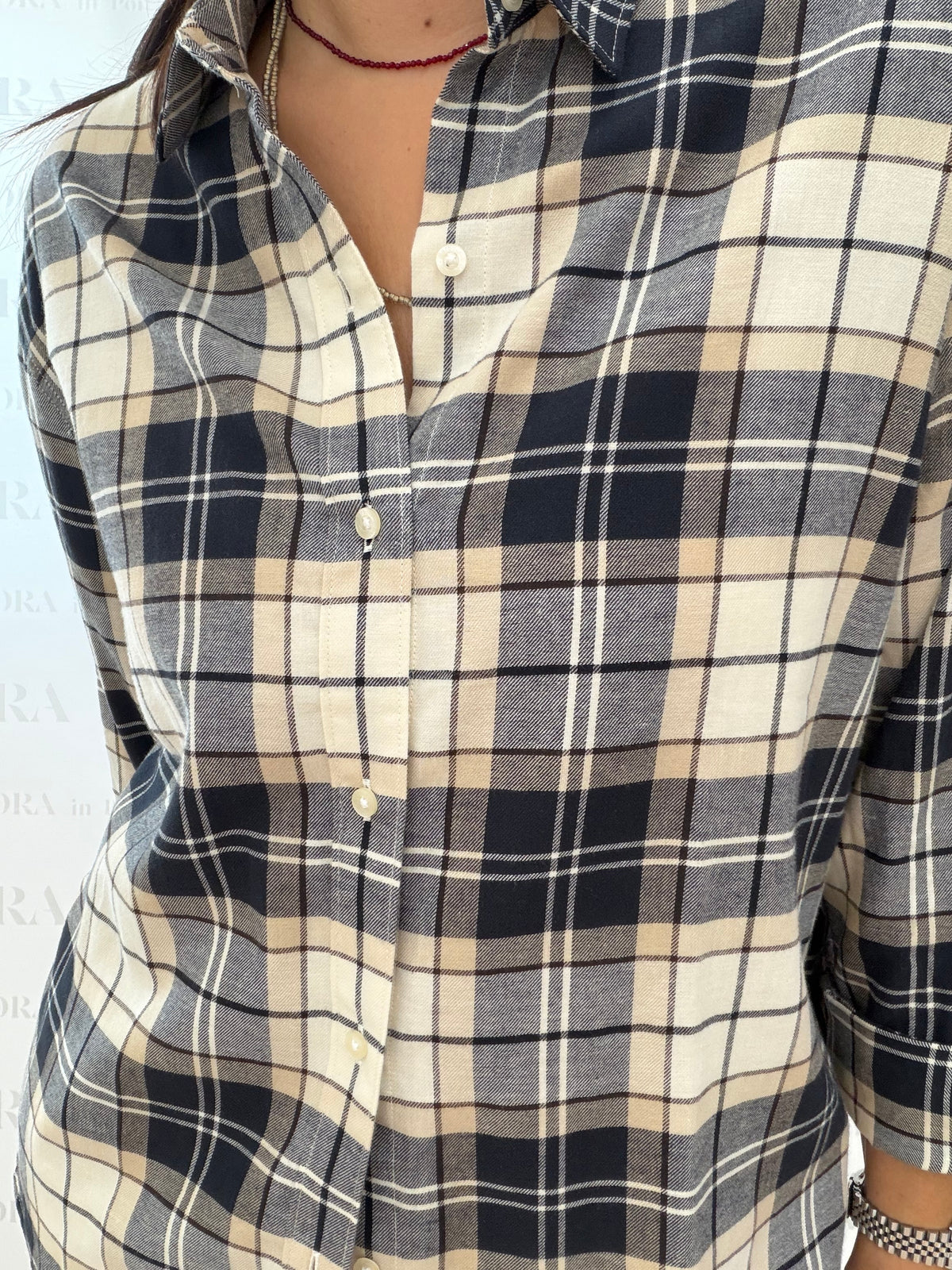 Camicia check panna, grigio e blu,BARBOUR.