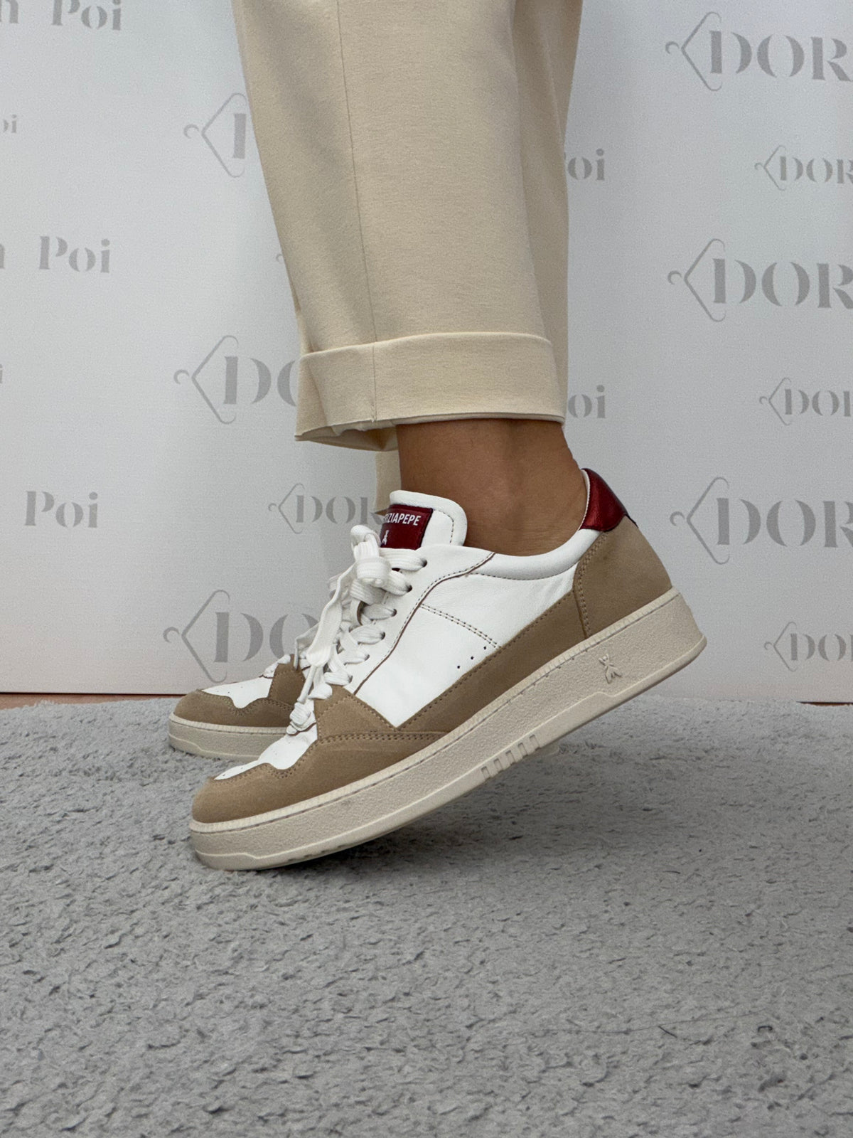 Sneakers bianco, taupe e bordeaux,PATRIZIA PEPE.