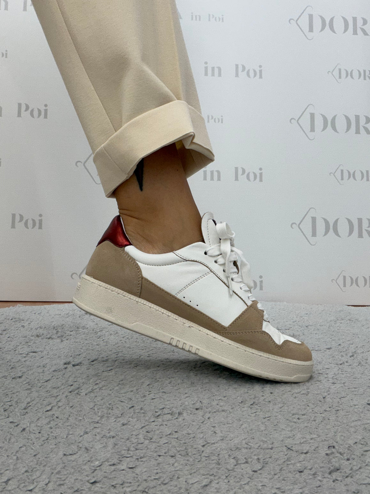 Sneakers bianco, taupe e bordeaux,PATRIZIA PEPE.