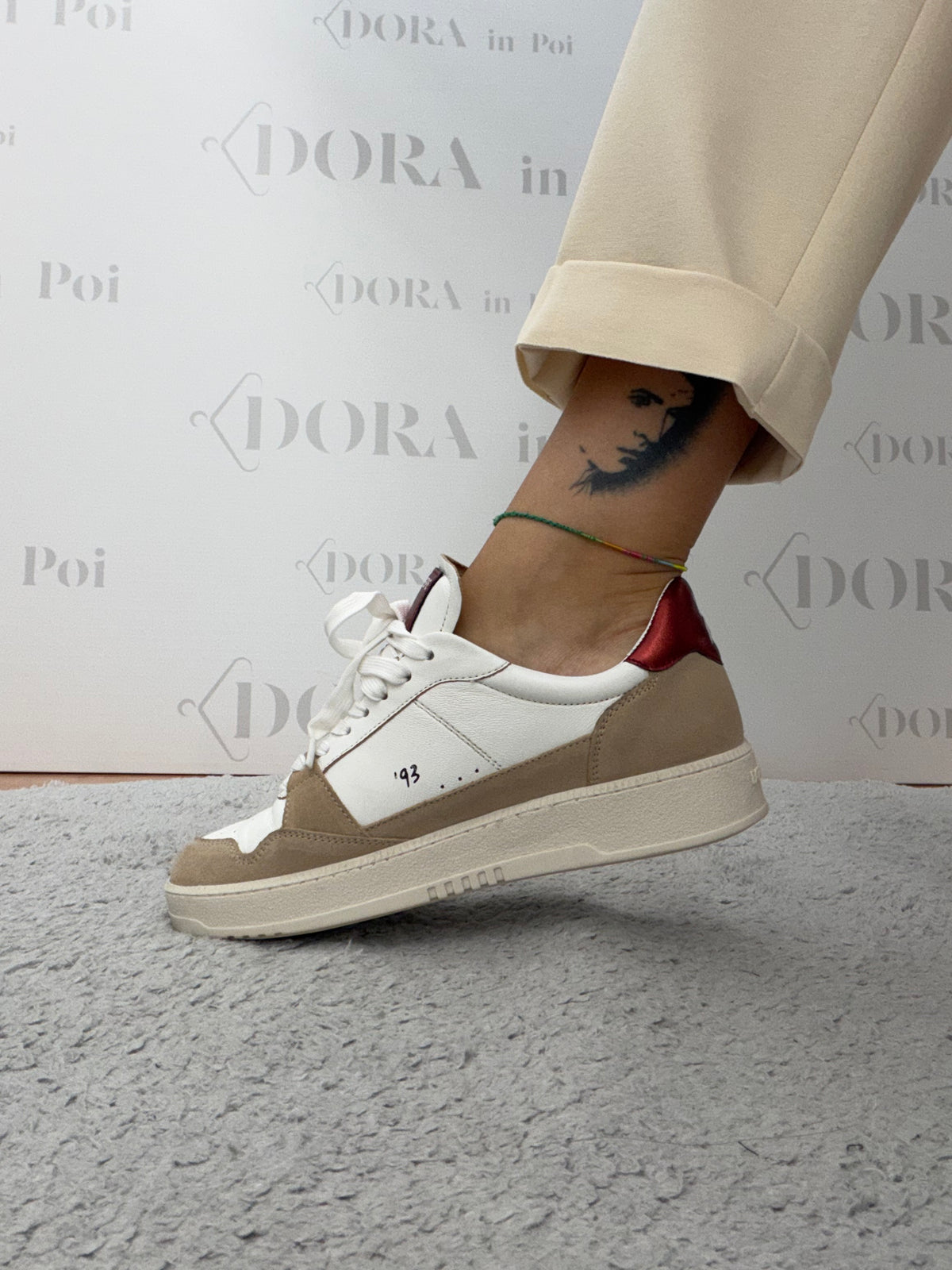 Sneakers bianco, taupe e bordeaux,PATRIZIA PEPE.