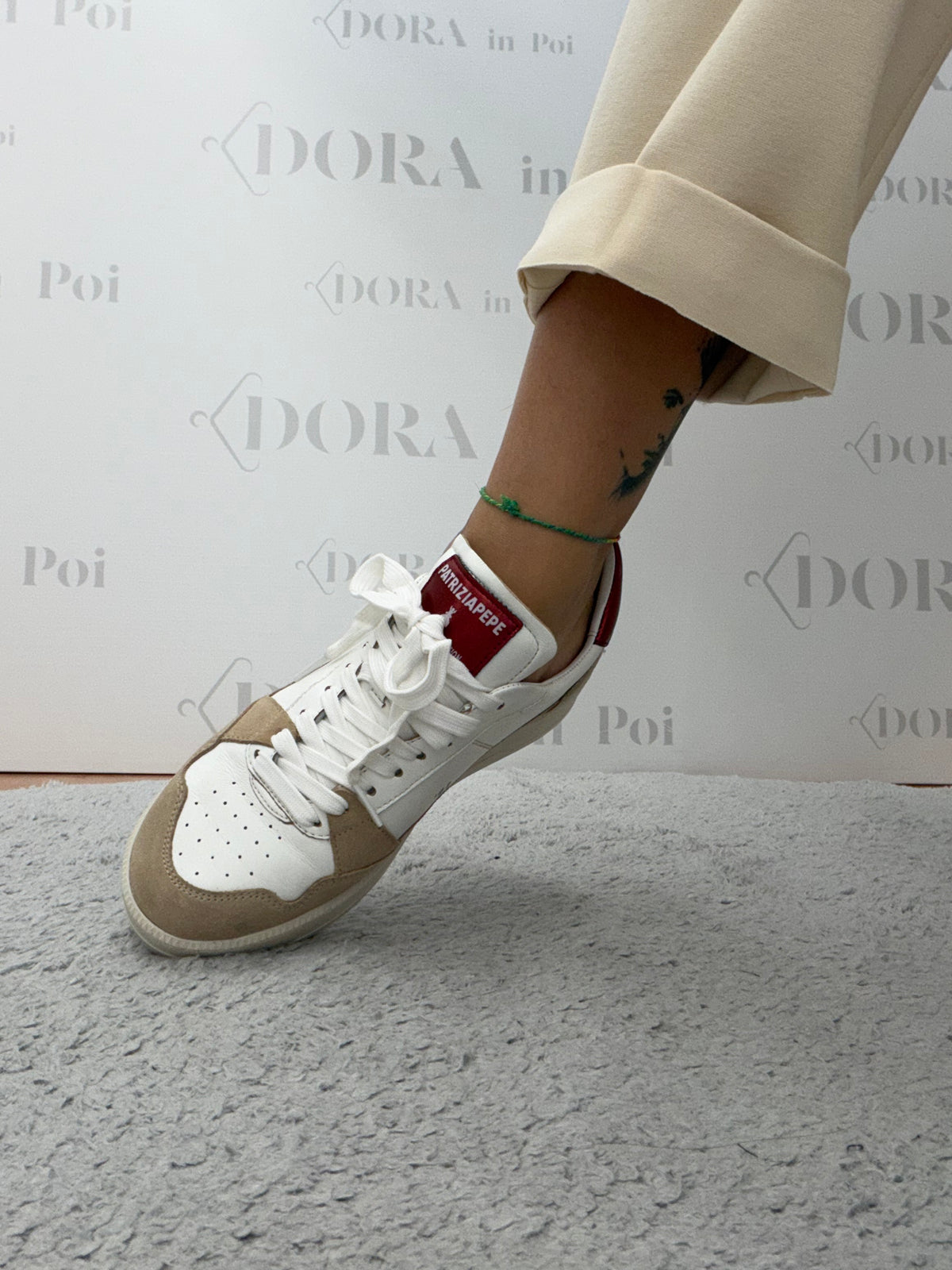 Sneakers bianco, taupe e bordeaux,PATRIZIA PEPE.