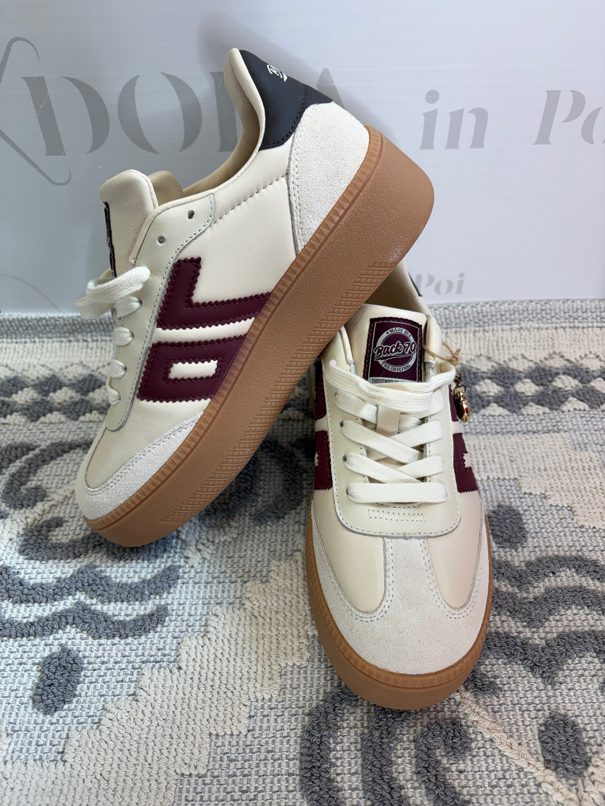Sneakers panna e Bordeaux con para alta,BACK 70.